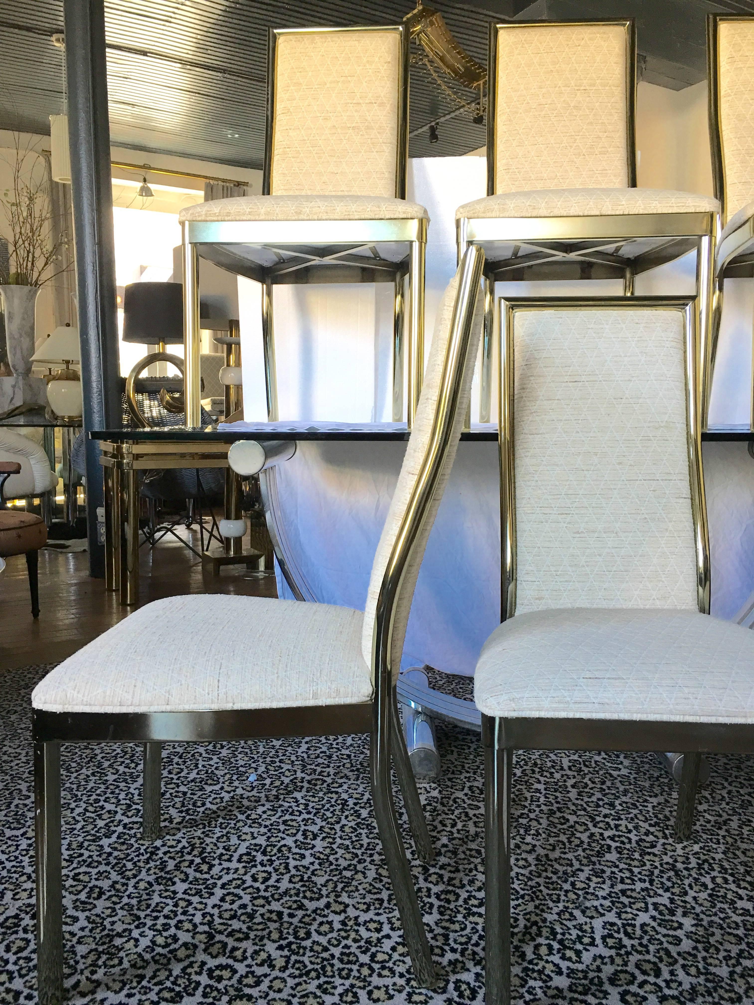 Brass Dining Chairs in the Style of Milo Baughman, Set of Six In Good Condition In Lambertville, NJ