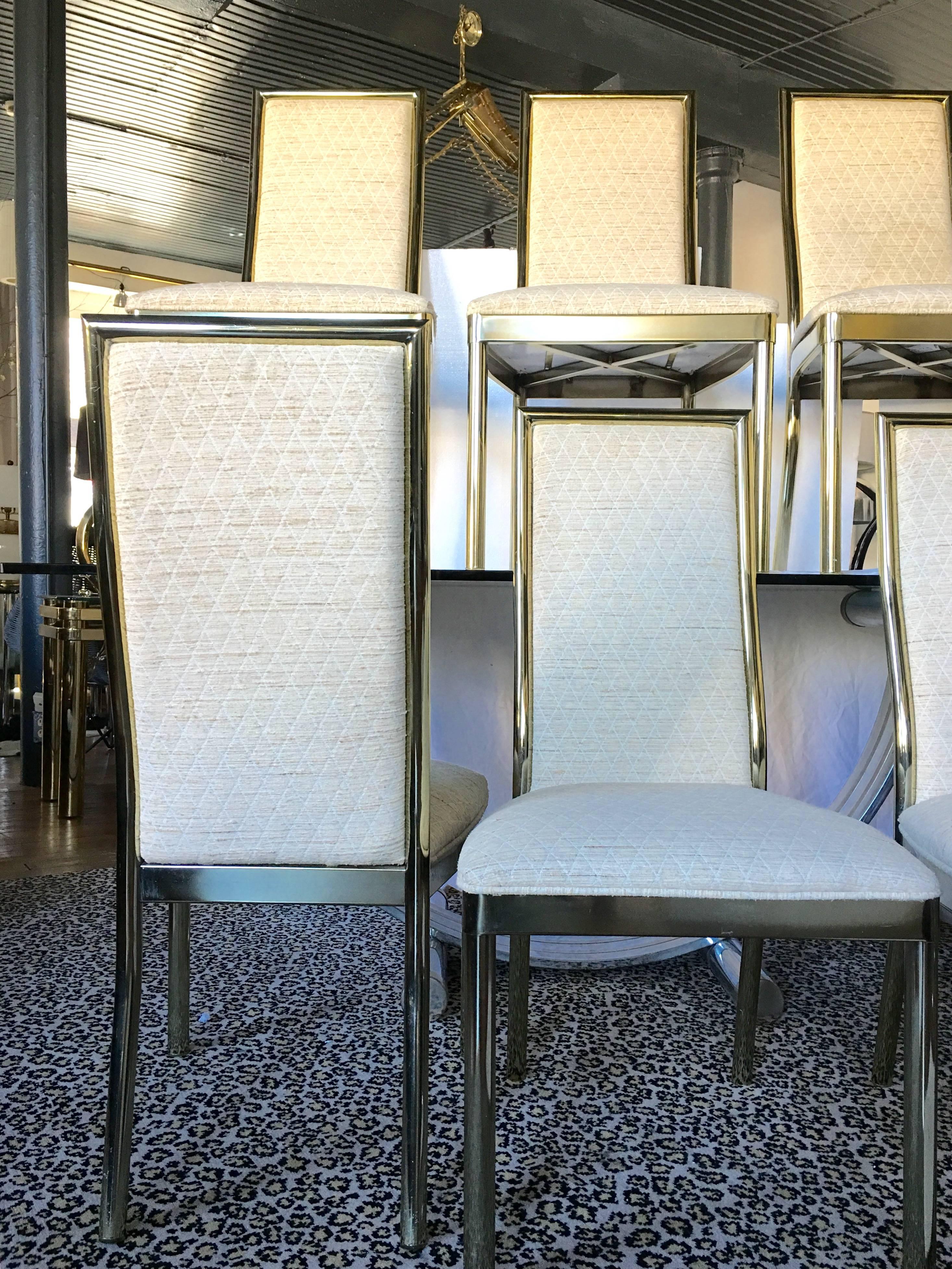 Late 20th Century Brass Dining Chairs in the Style of Milo Baughman, Set of Six