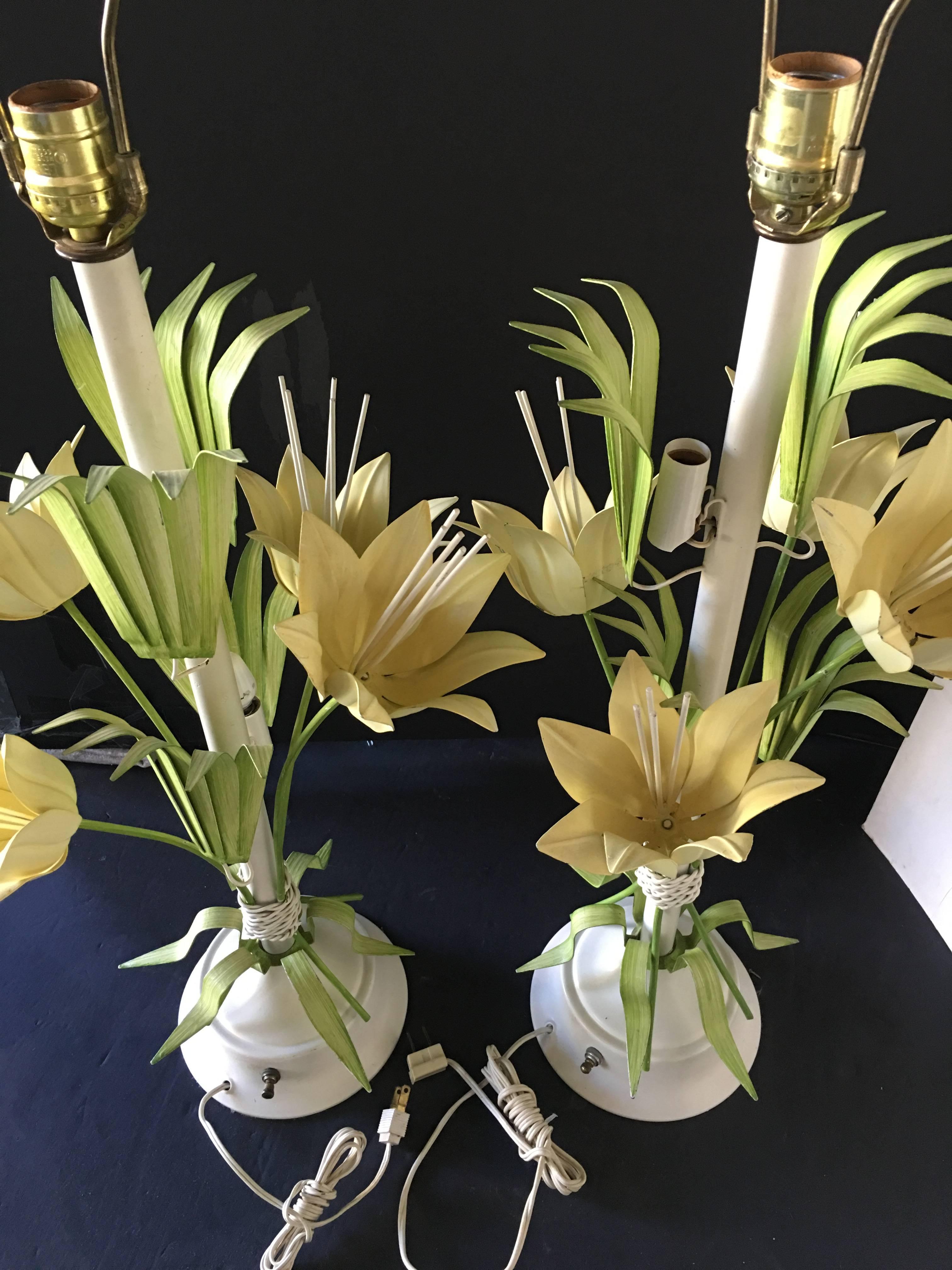 Mid-Century Modern Mid-Century Sculptural Tole Flower Lamps