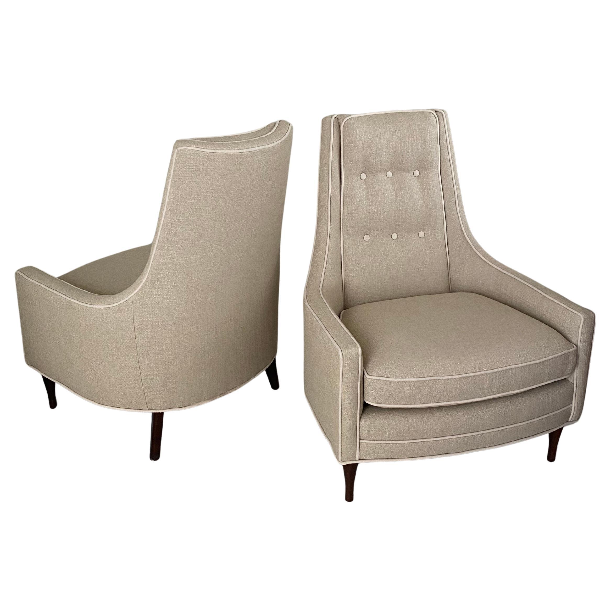 Mid-Century Modern Paul McCobb Style High Back Lounge Club Chairs, Pair