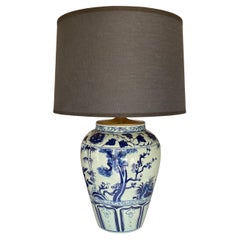 Chinoiserie Blue and White Porcelain Ginger Jar Table Lamp Landscape Motif