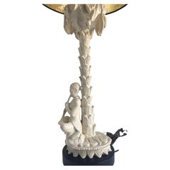 Hollywood Regency Plaster Palm Table Lamp by Chapman, Serge Roche Style