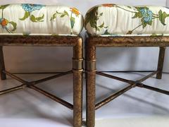 Hollywood Regency Tufted Bamboo Benches