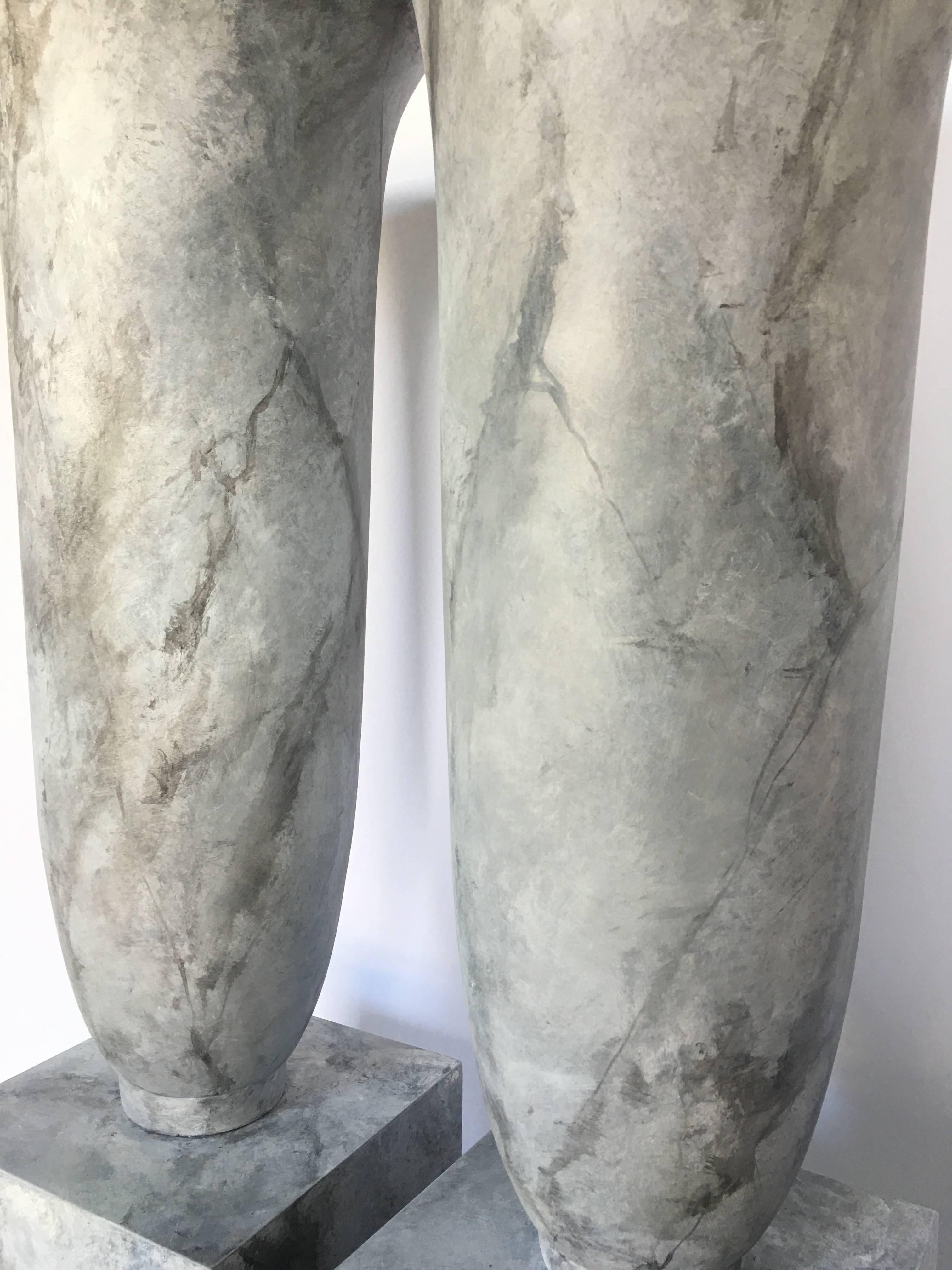 Grand Faux Marble Urn Vessels, Pair In Excellent Condition For Sale In Lambertville, NJ