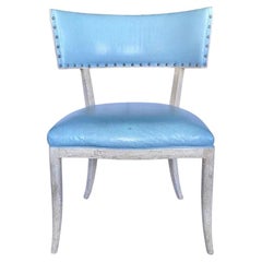 Niermann Weeks Gustavian Klismos Dining Chair with Pale Blue Ostrich Upholstery