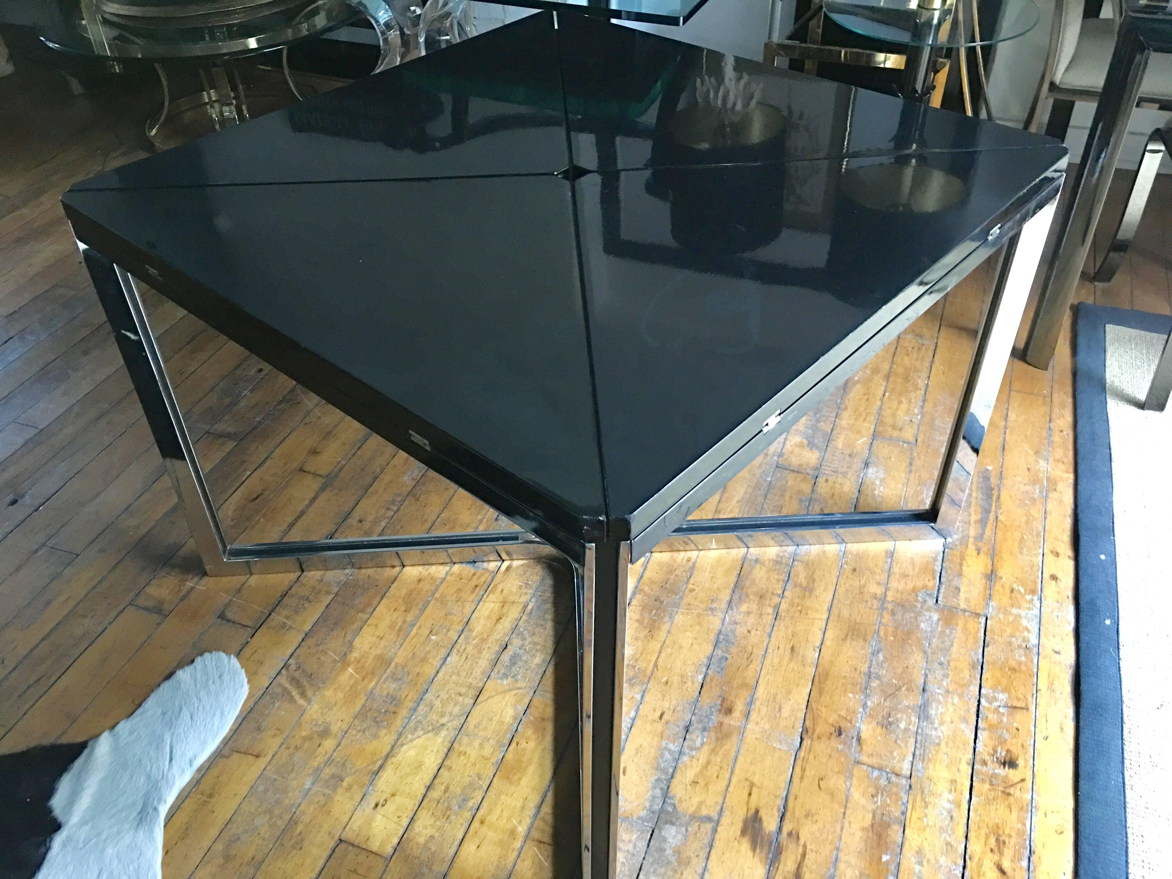Flip-Top Lacquer and Steel Dining Table In Good Condition In Lambertville, NJ