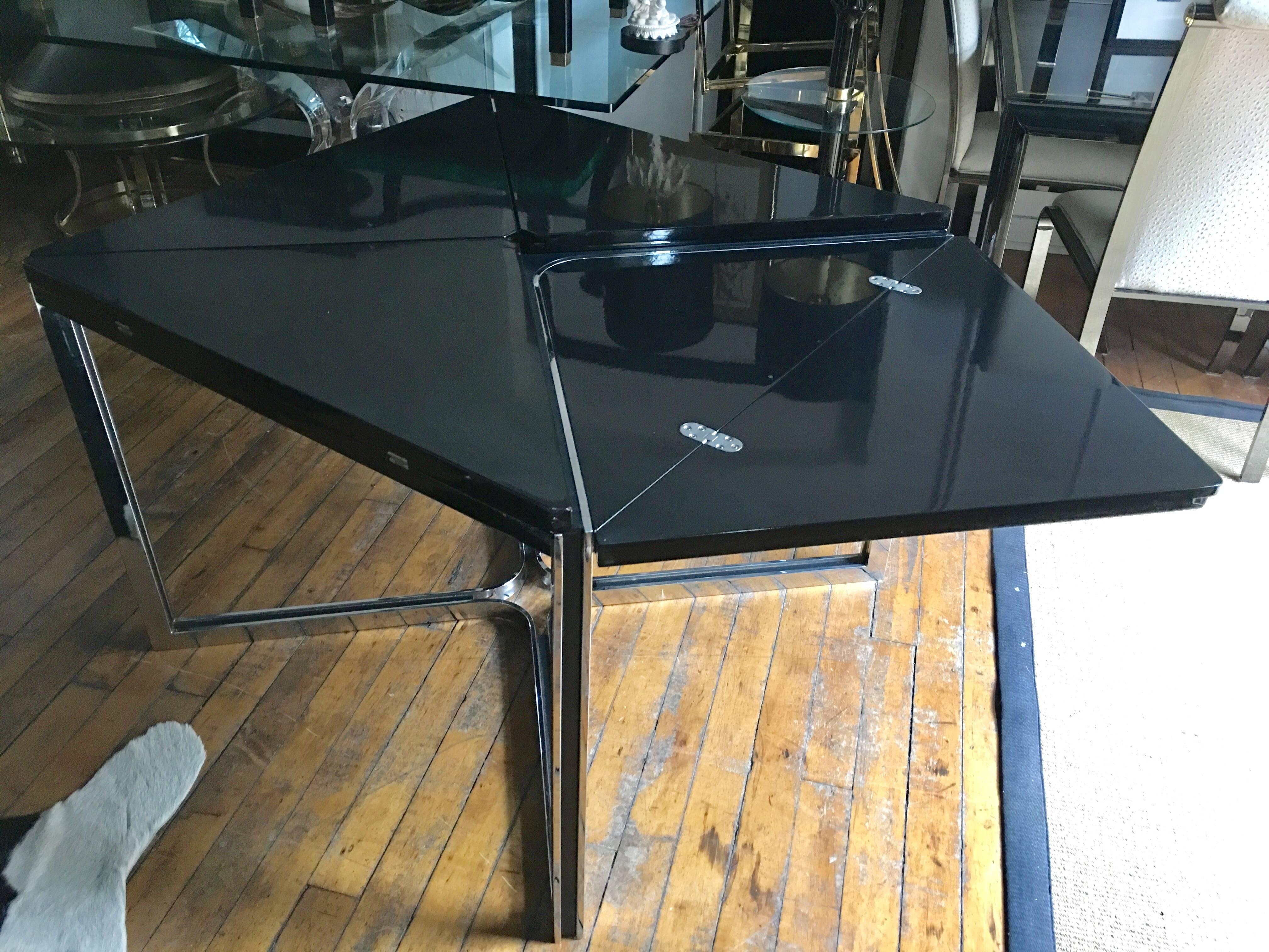 Danish Flip-Top Lacquer and Steel Dining Table