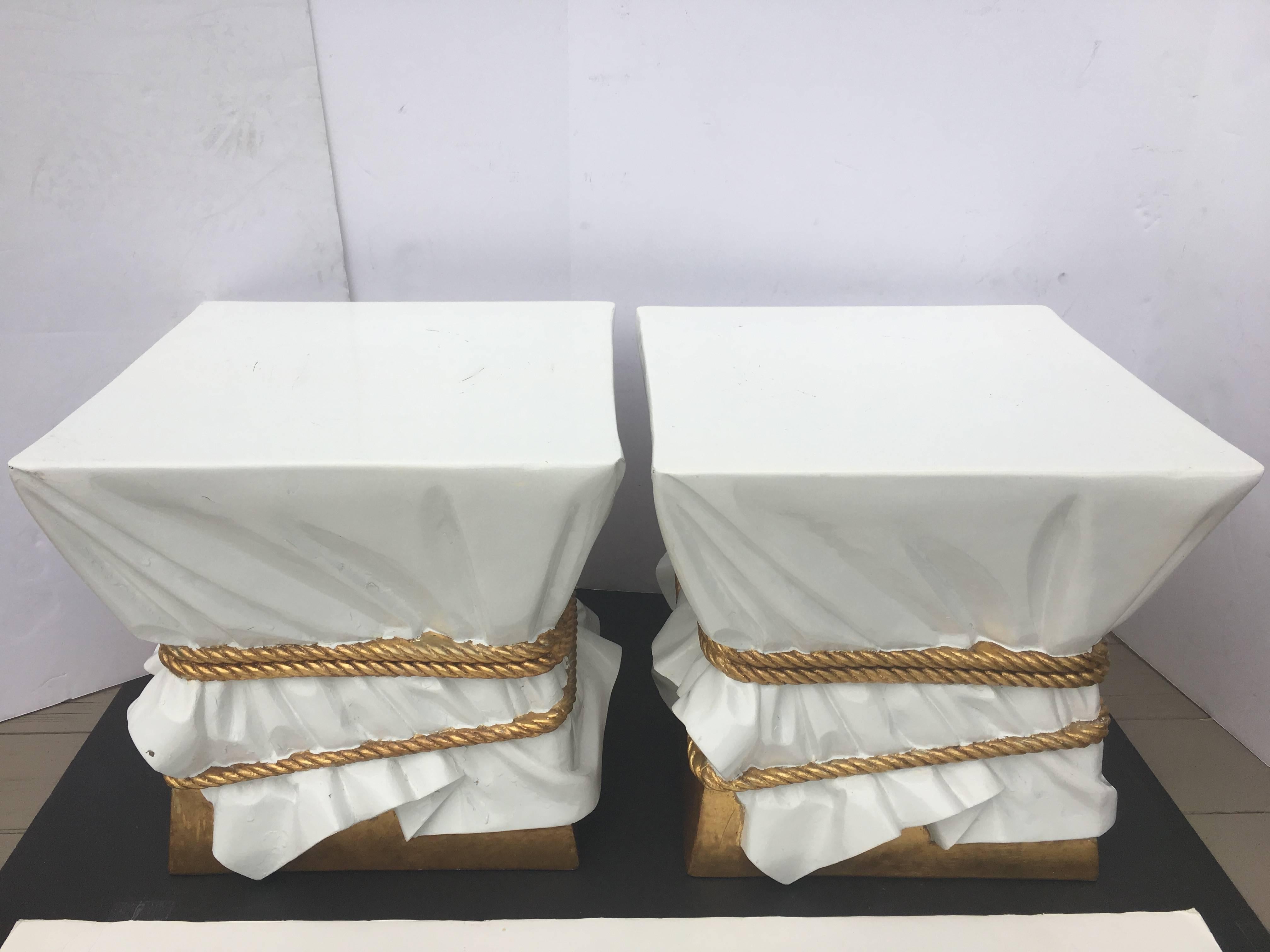 Sculptural Hollywood Regency Style Draped Rope Occasional Tables or Stools  In Good Condition For Sale In Lambertville, NJ