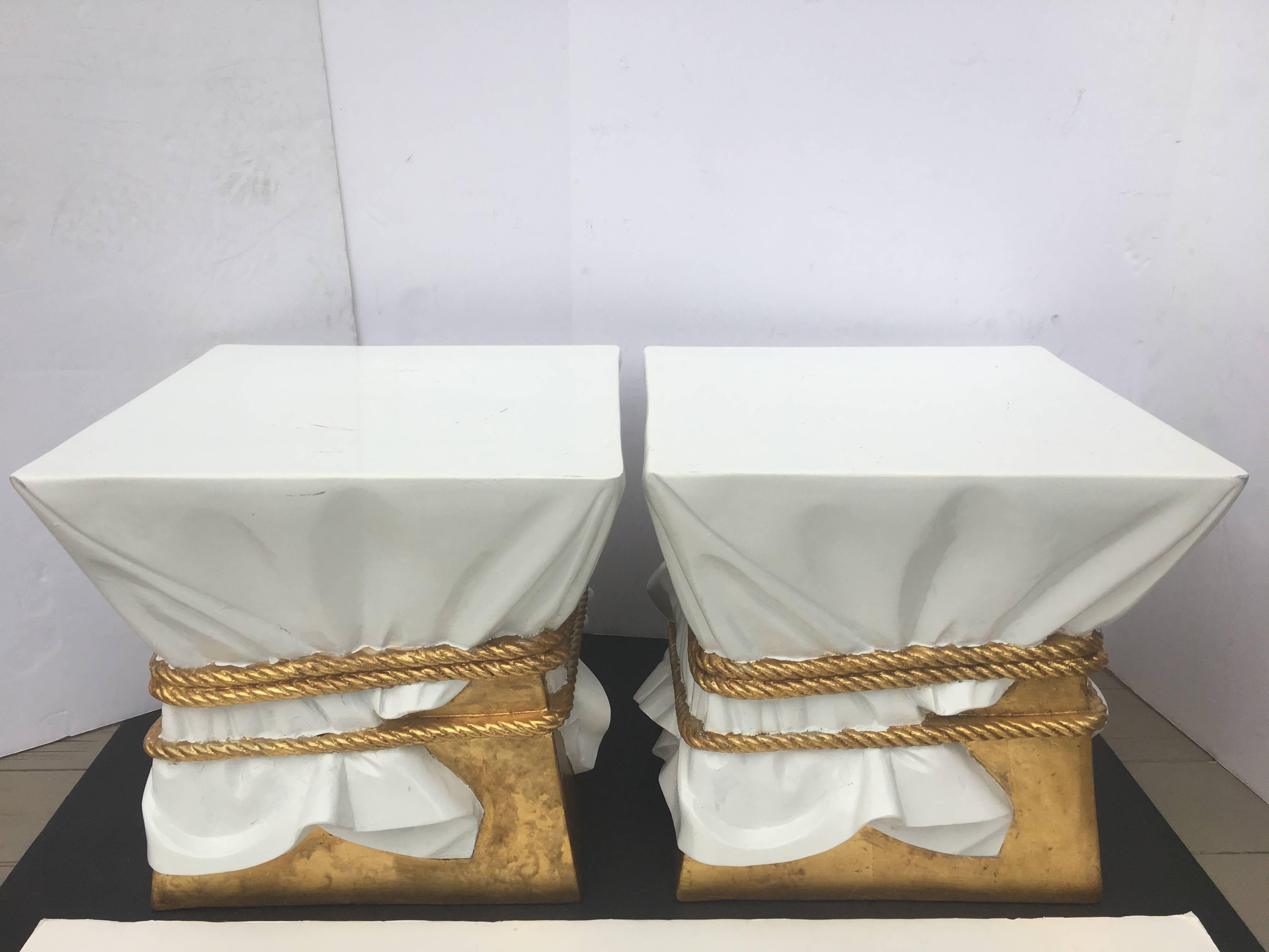 Late 20th Century Sculptural Hollywood Regency Style Draped Rope Occasional Tables or Stools For Sale