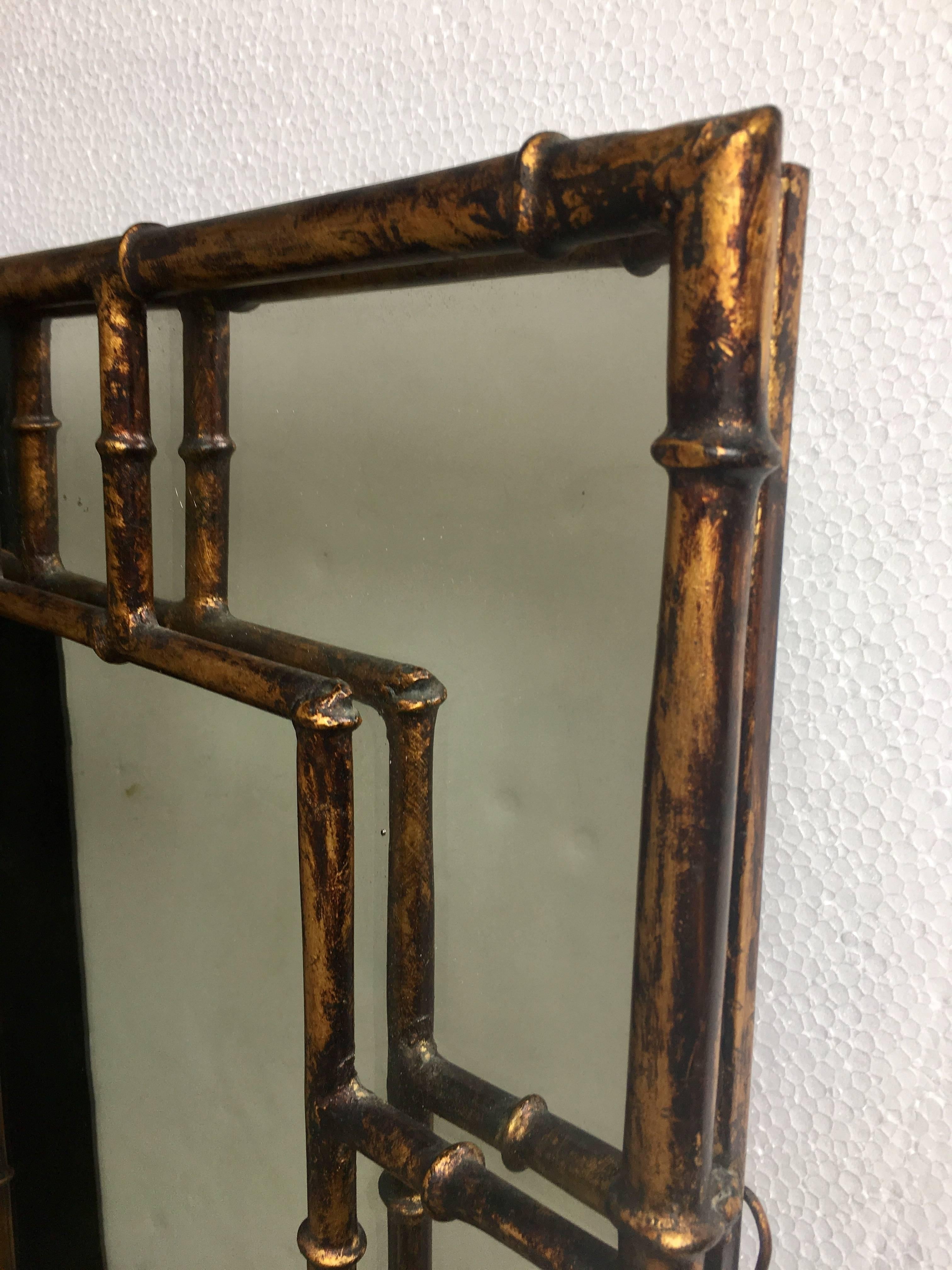 Spanish Hollywood Regency Gilt Metal Faux Bamboo Mirror, Spain