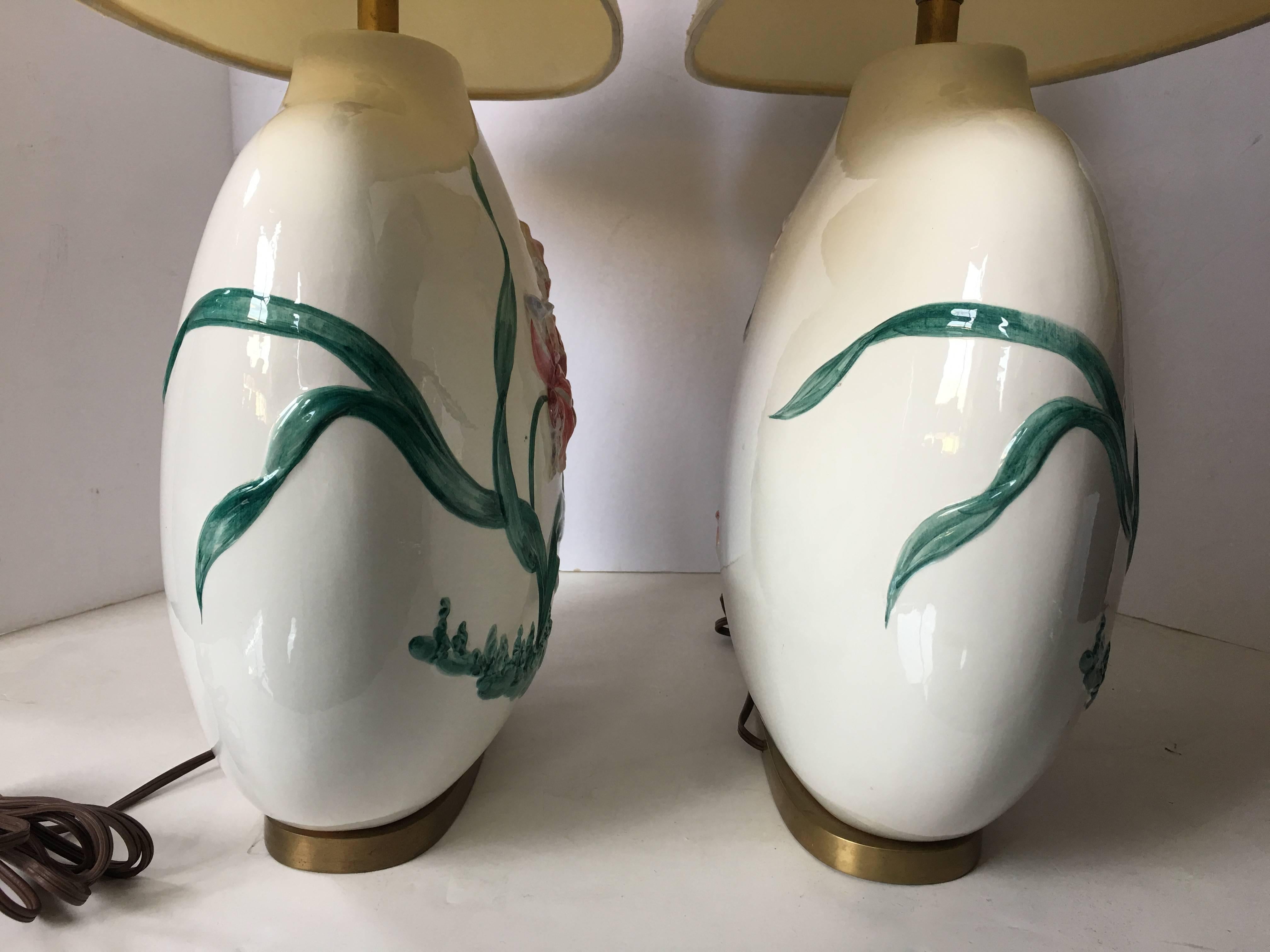 Chinoiserie Chapman Floral Lamps, Pair For Sale