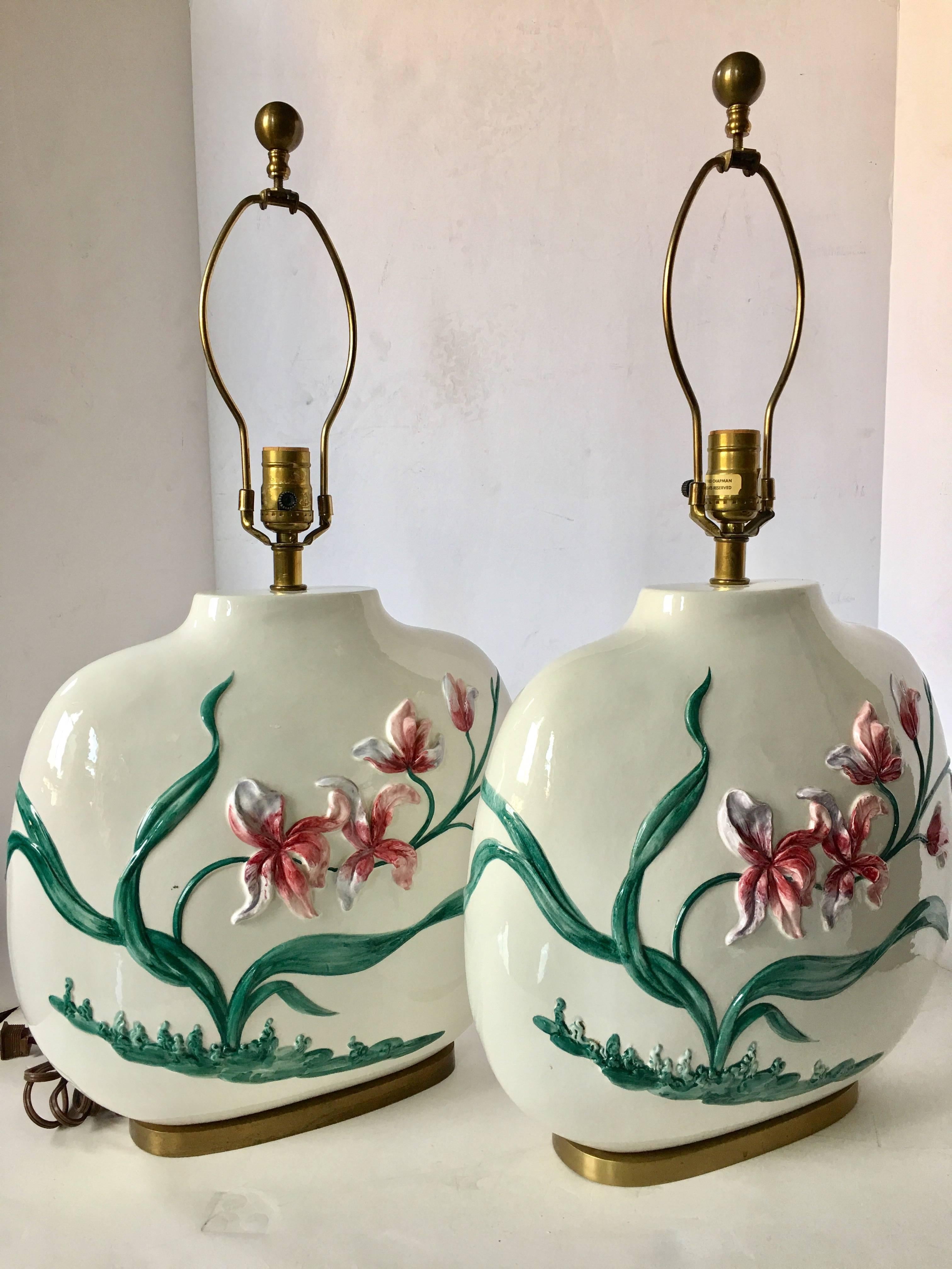 Late 20th Century Chapman Floral Lamps, Pair For Sale