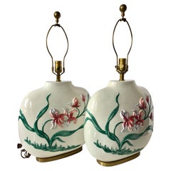 Lámparas de mesa de estilo chinoiserie de Chapman, cerámica pintada a mano, 1983