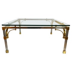 John Vesey Style Modern Mixed Brass & Chrome Metal Square Cocktail Table