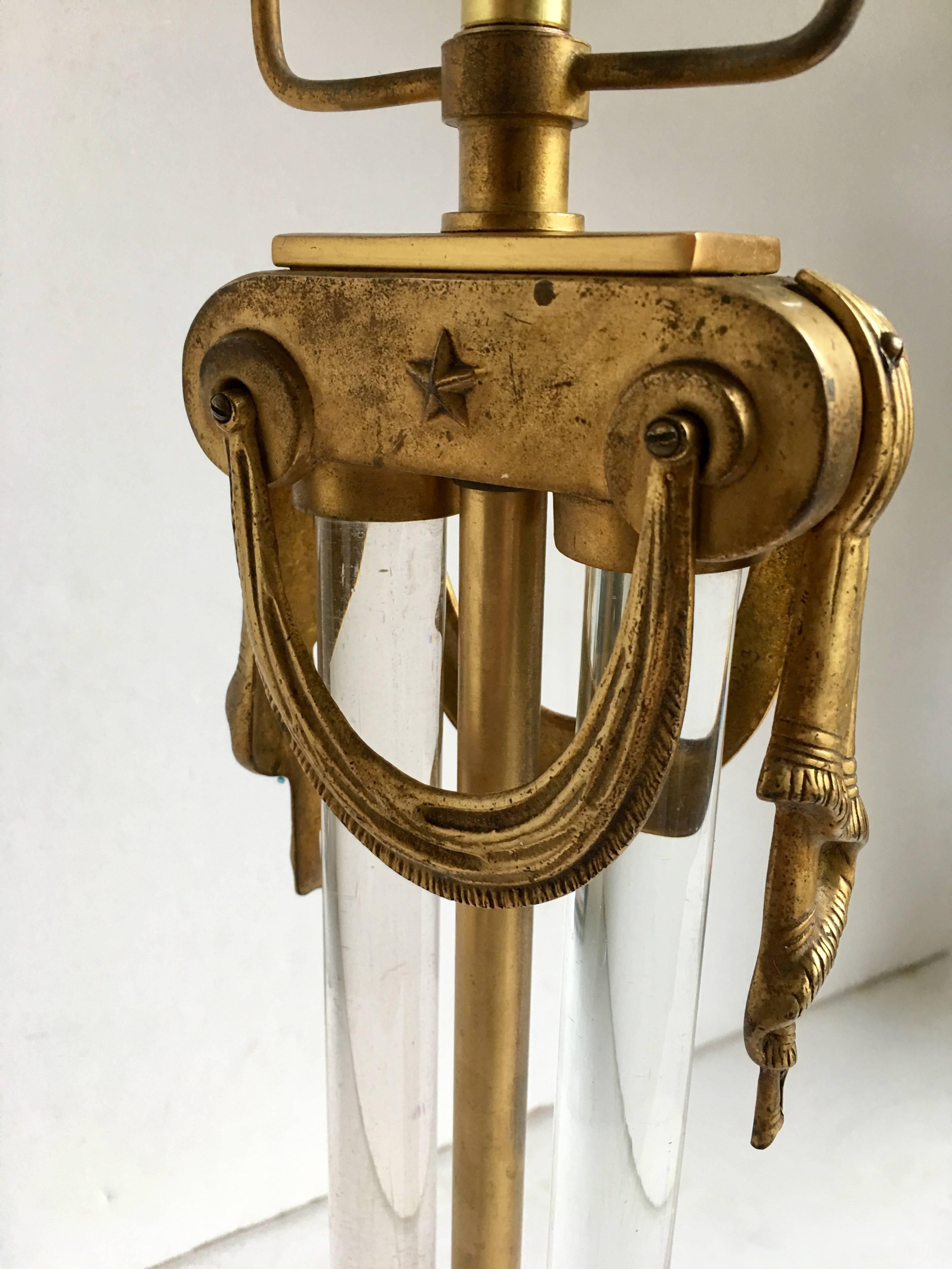 Mid-20th Century Modernist Art Deco Brass and Glass Draped Lamp by Gilbert Rohde