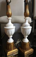 Italian Marble and Giltwood Fluted Column Urn Table Lamps, Pair