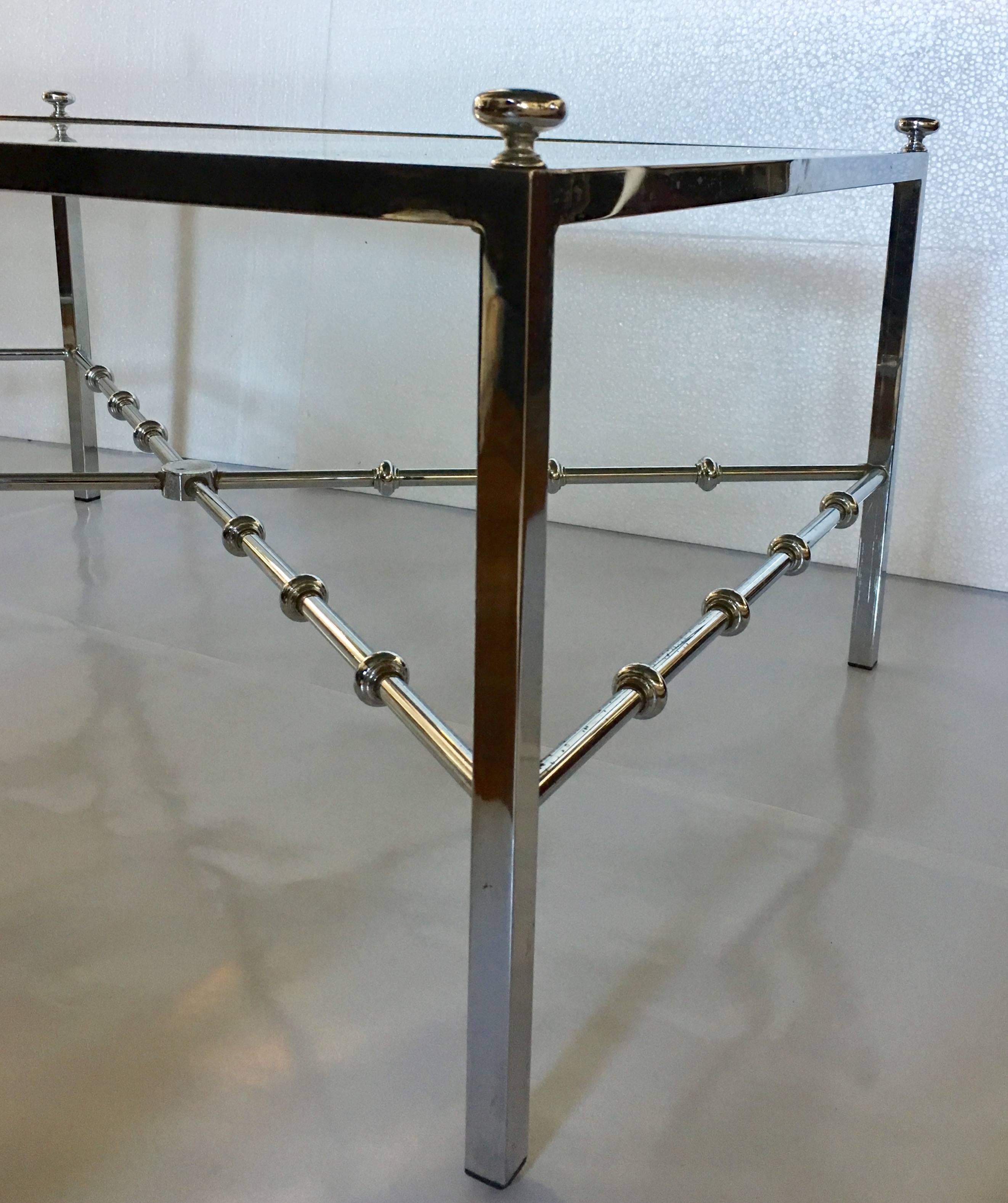 Maison Jansen Style Long Chrome Faux Bamboo Cocktail Table In Good Condition For Sale In Lambertville, NJ