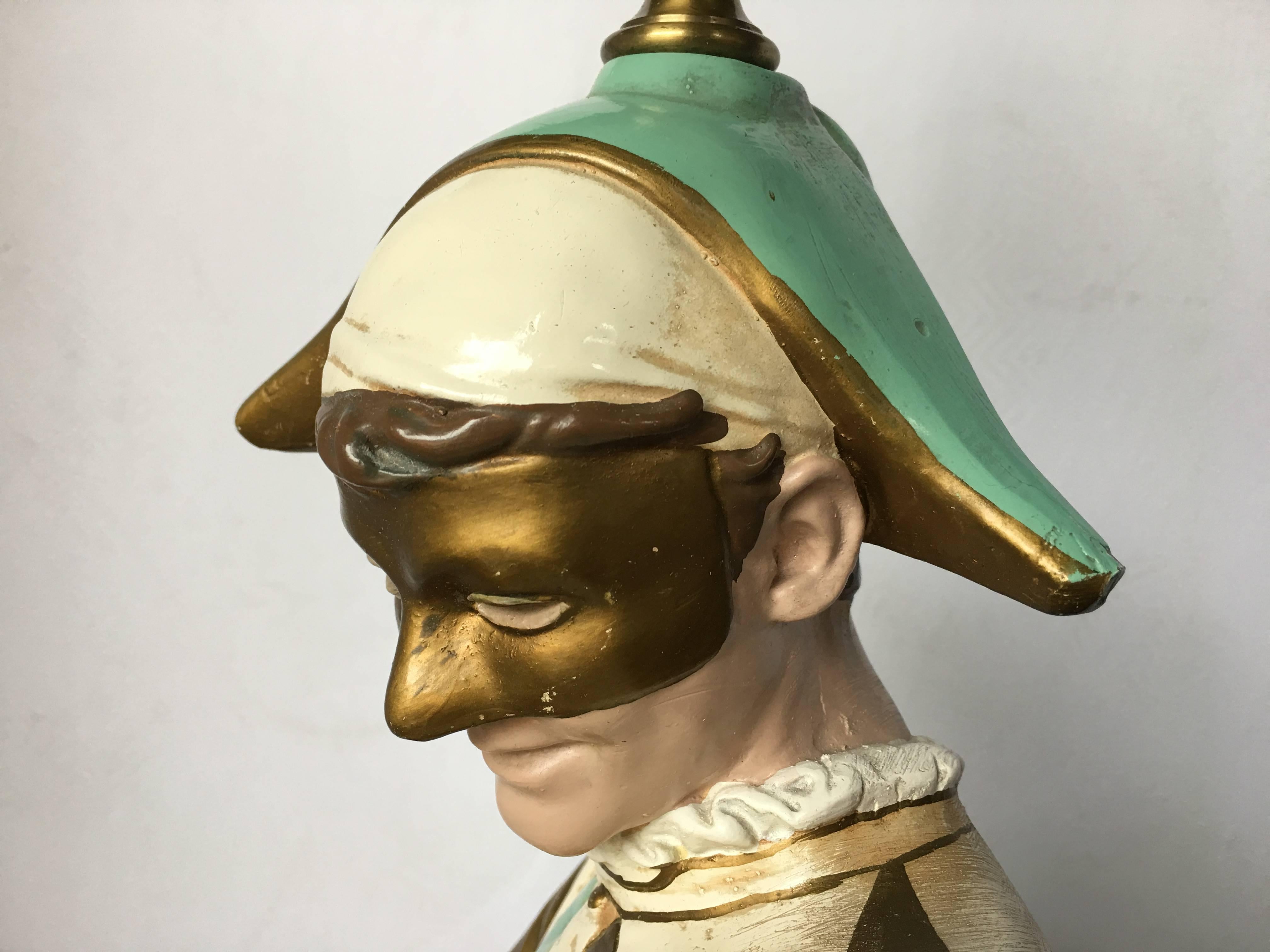 Mid-20th Century Monumental Harlequin Jester Table Lamp