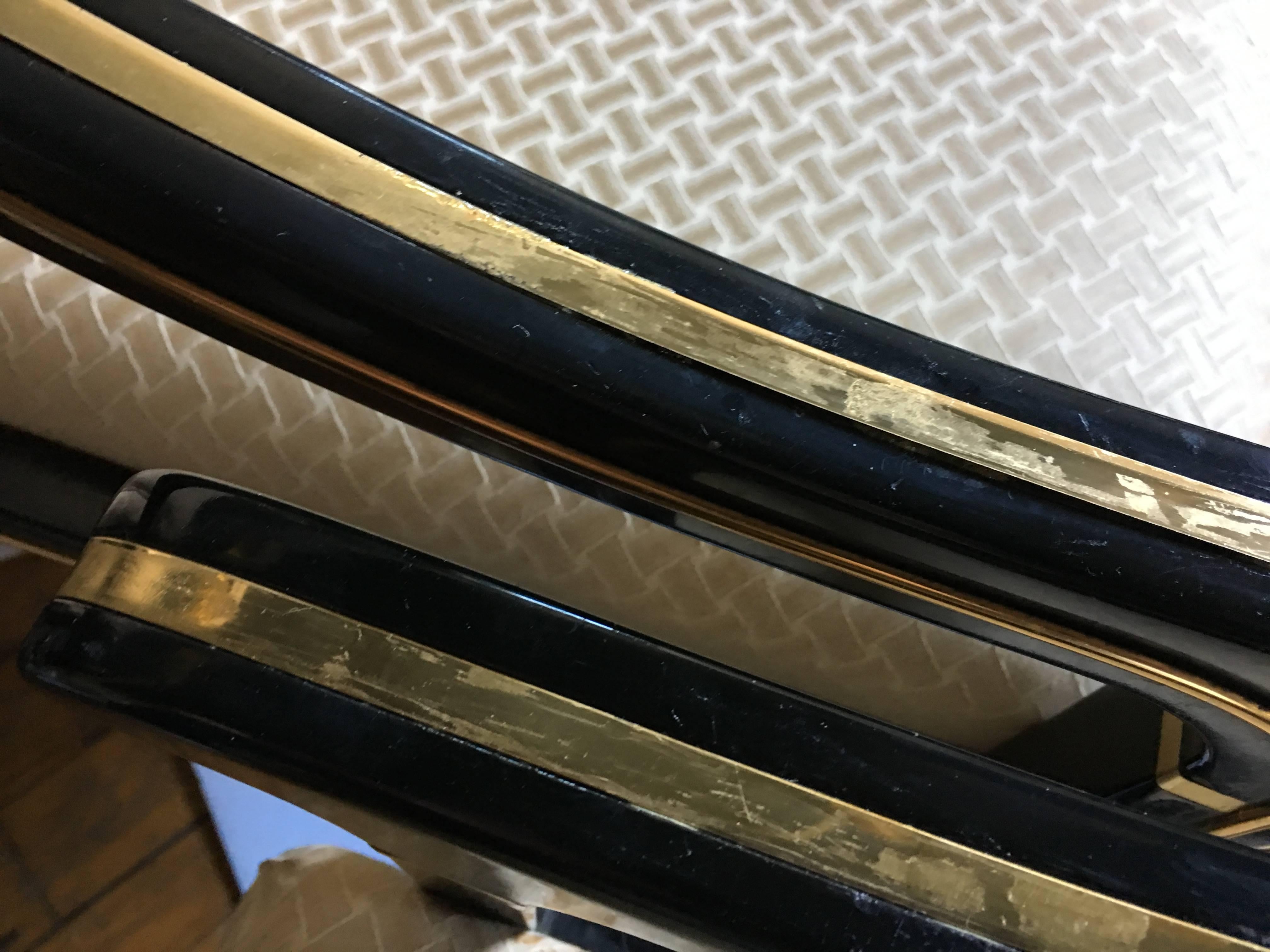1970's Mastercraft Lacquer Dining Chairs, Black and Brass, Set of Six In Good Condition In Lambertville, NJ