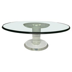Mid-Century Modern Lucite and Glass Pedestal Cocktail Table