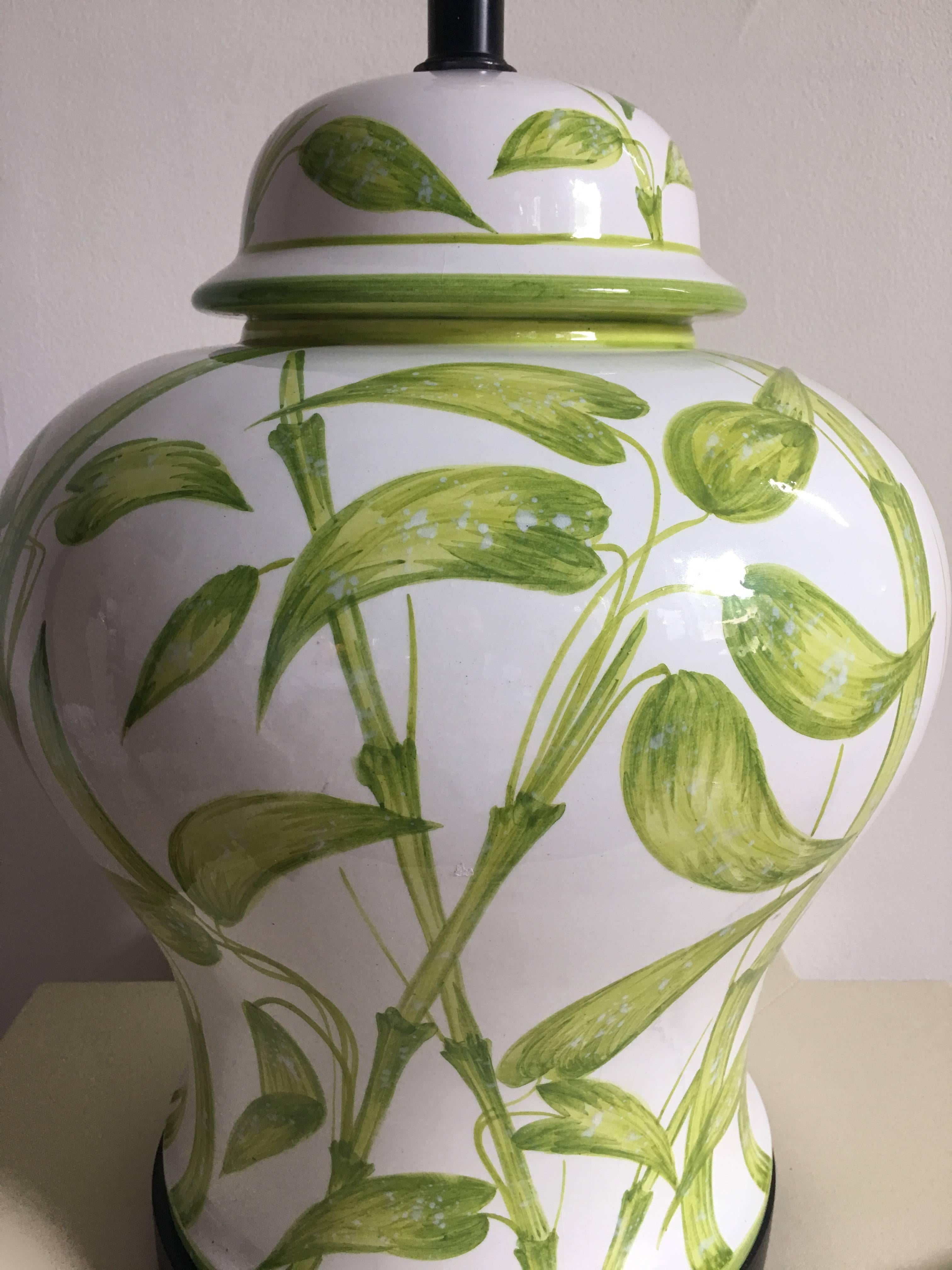 Milieu du XXe siècle Lampe de table italienne en céramique tropicale en bambou en vente