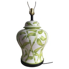 Italian Ceramic Tropical Bell Jar Form Bamboo Table Lamp