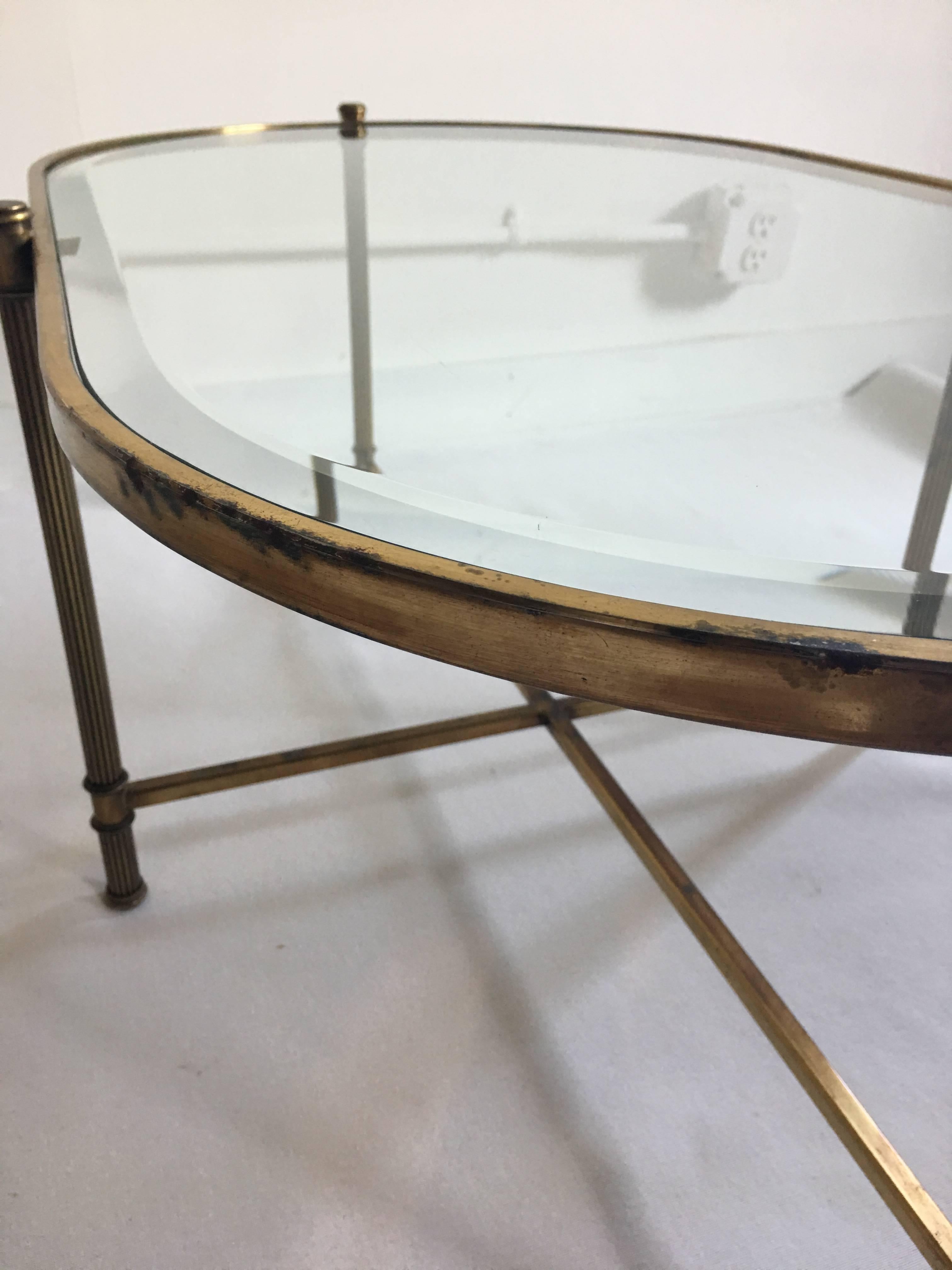 Neoclassical Style Fluted Brass and Glass Cocktail Table 1