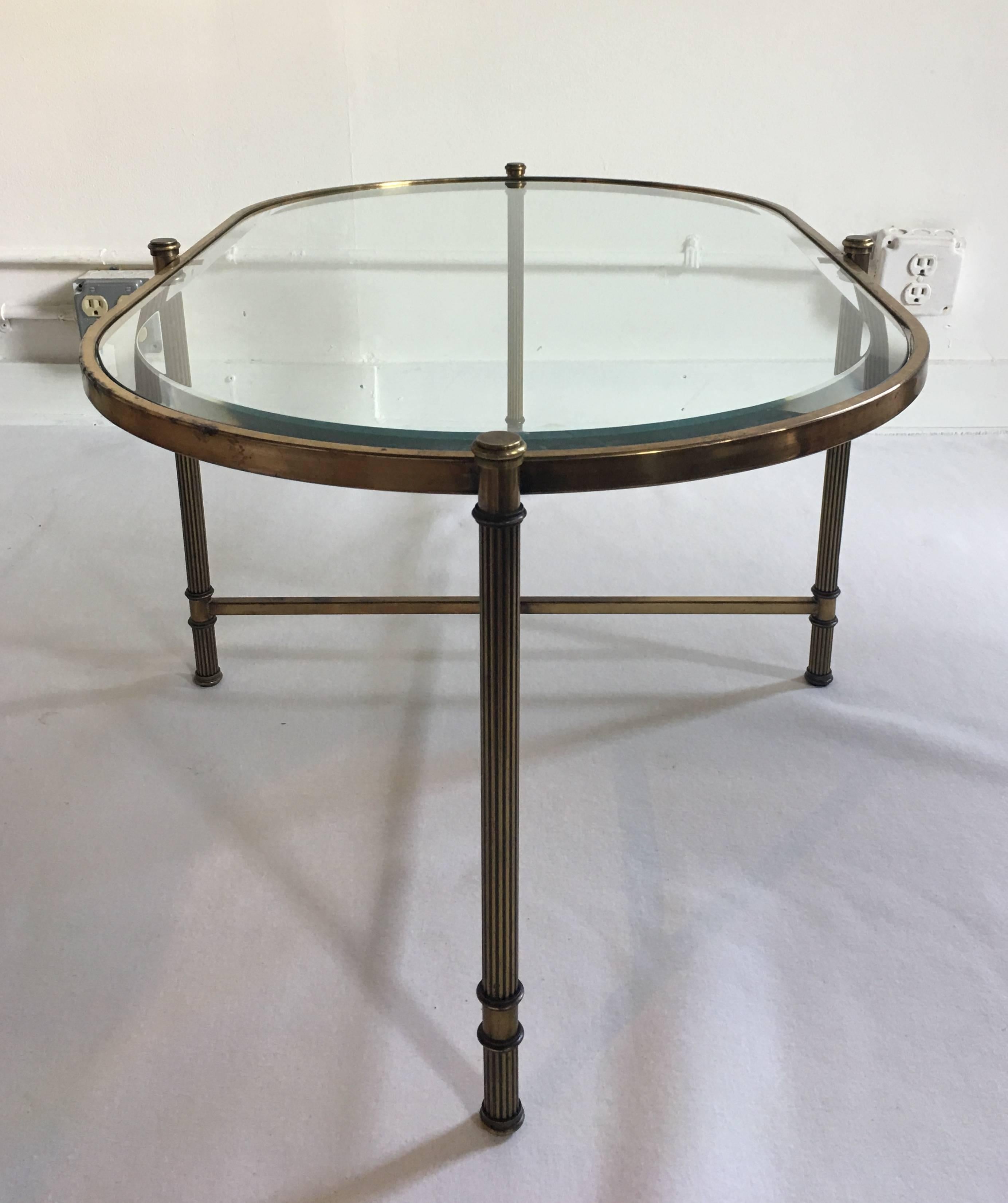 Neoclassical Style Fluted Brass and Glass Cocktail Table In Good Condition In Lambertville, NJ