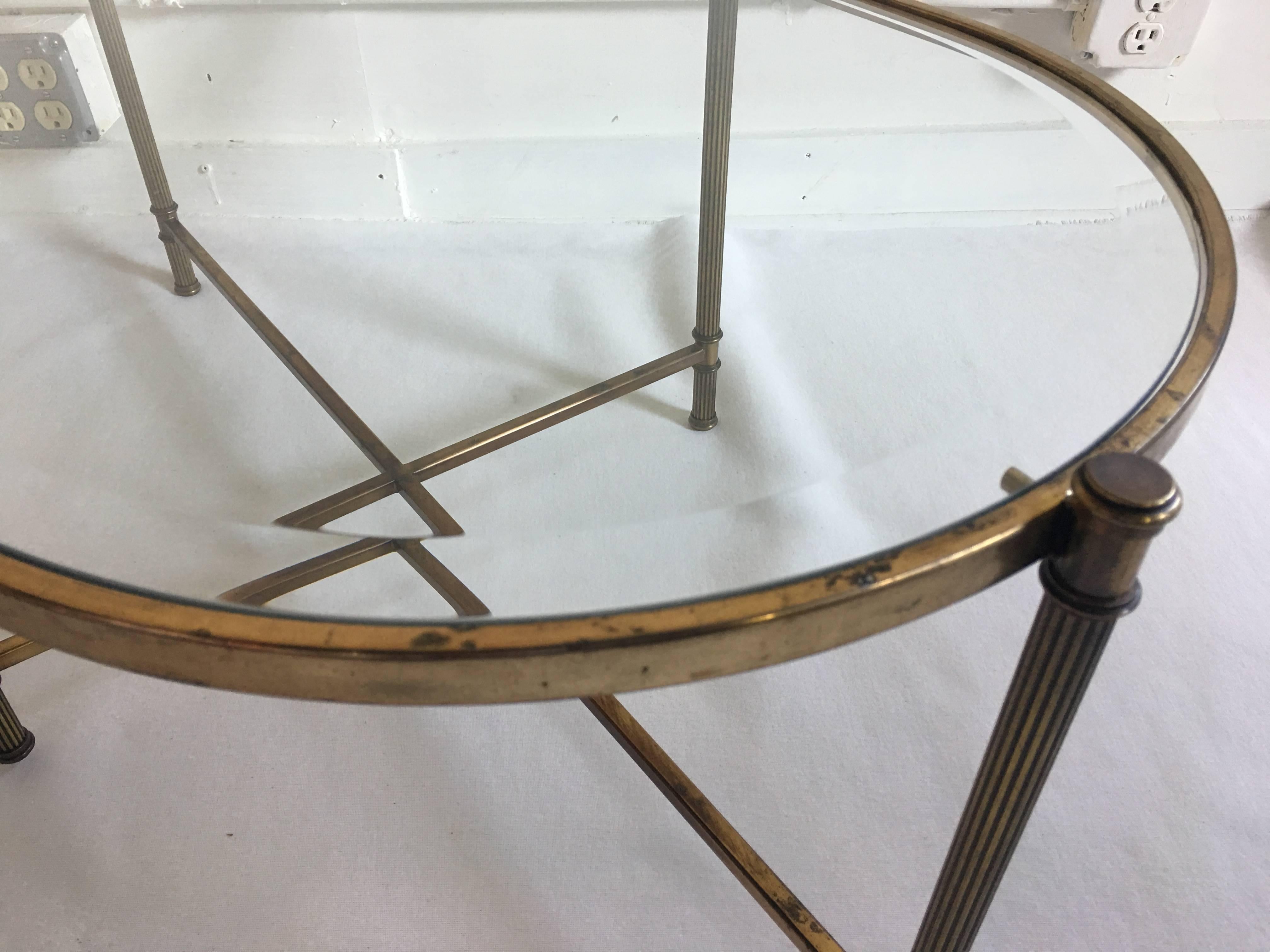 Neoclassical Style Fluted Brass and Glass Cocktail Table 2