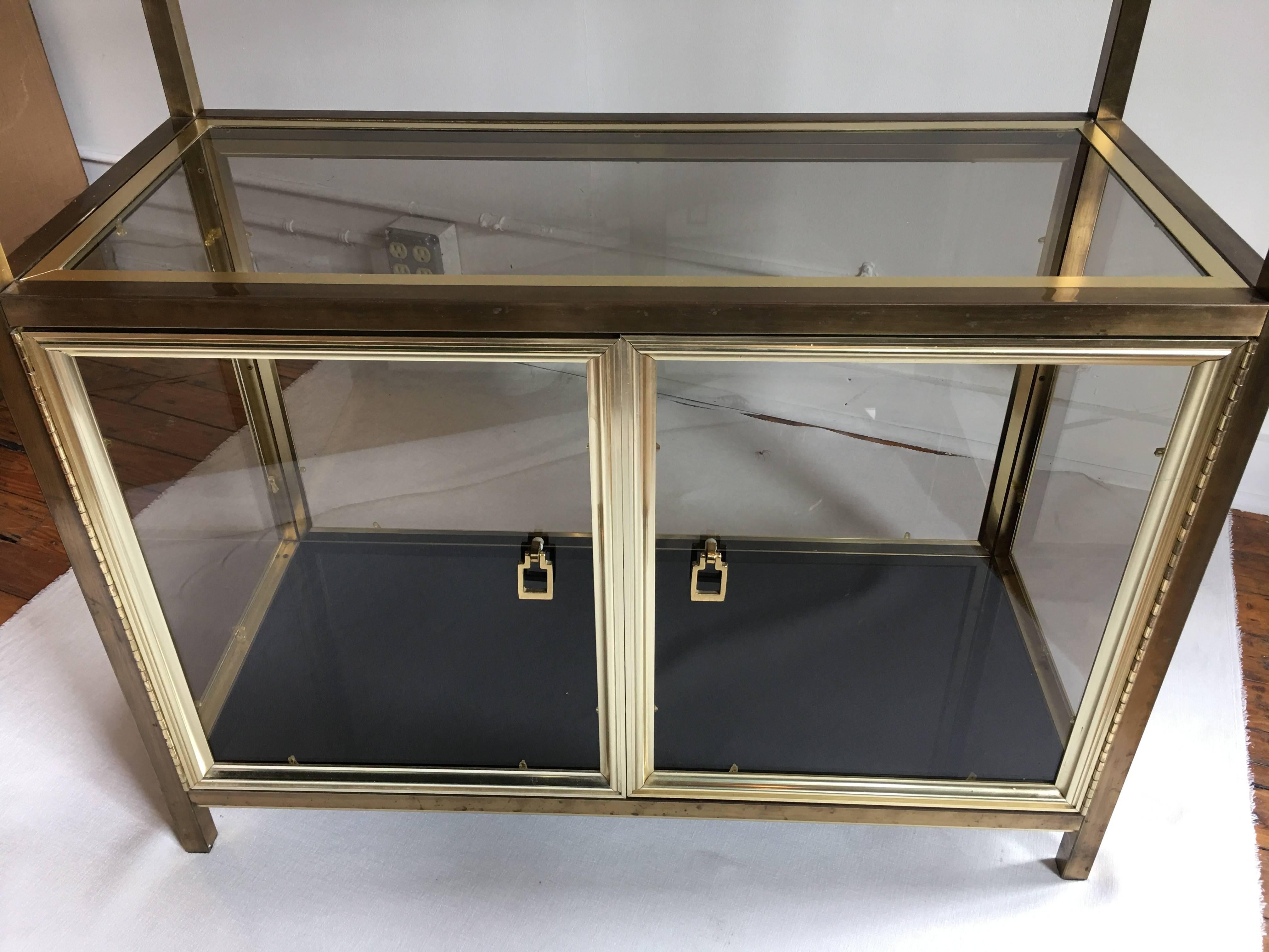 Mid-Century Modern Brass Greek Key Lighted Etagere Cabinet