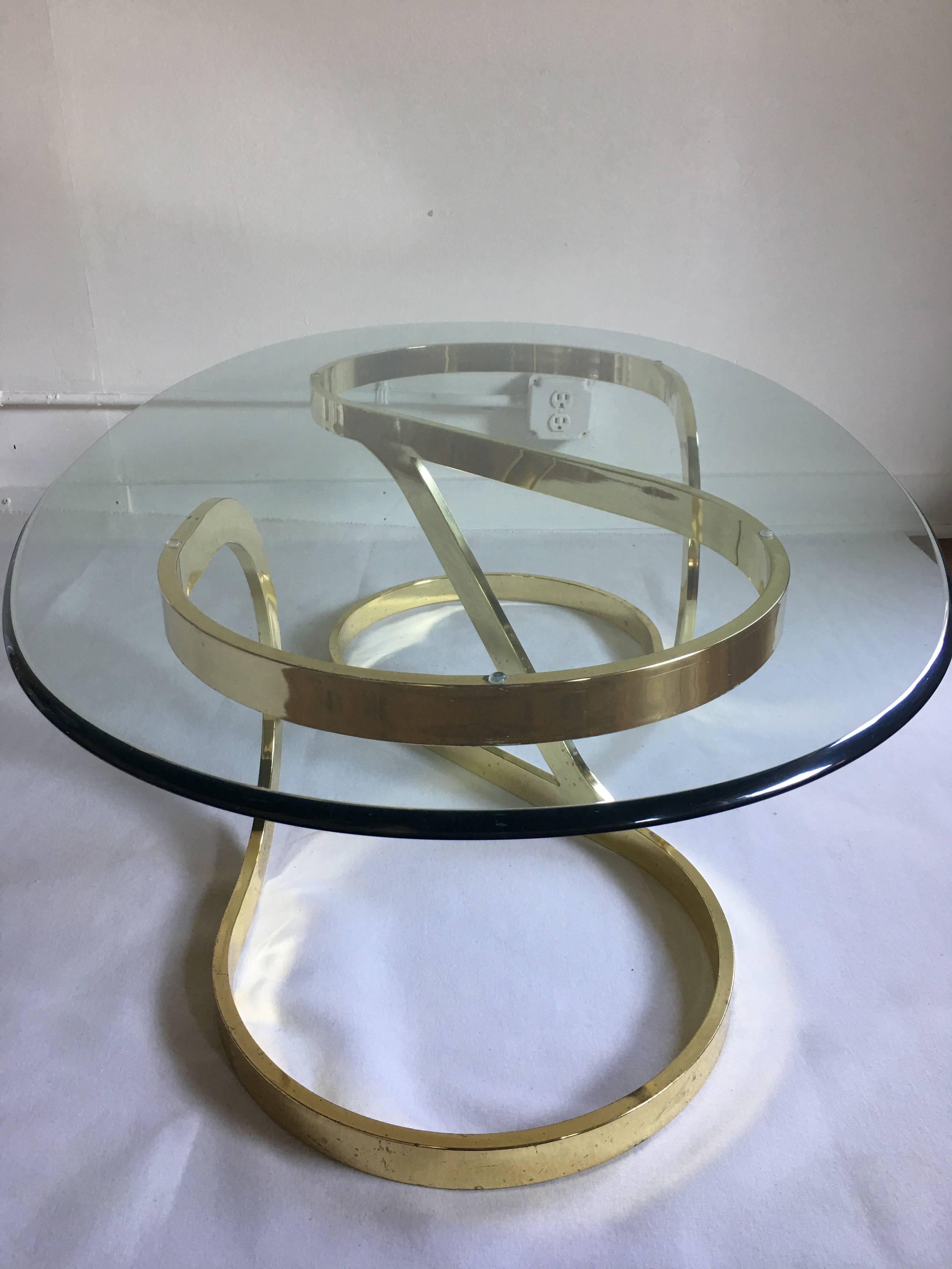 Mid-Century Modern Sculptural Brass and Glass Cocktail Table