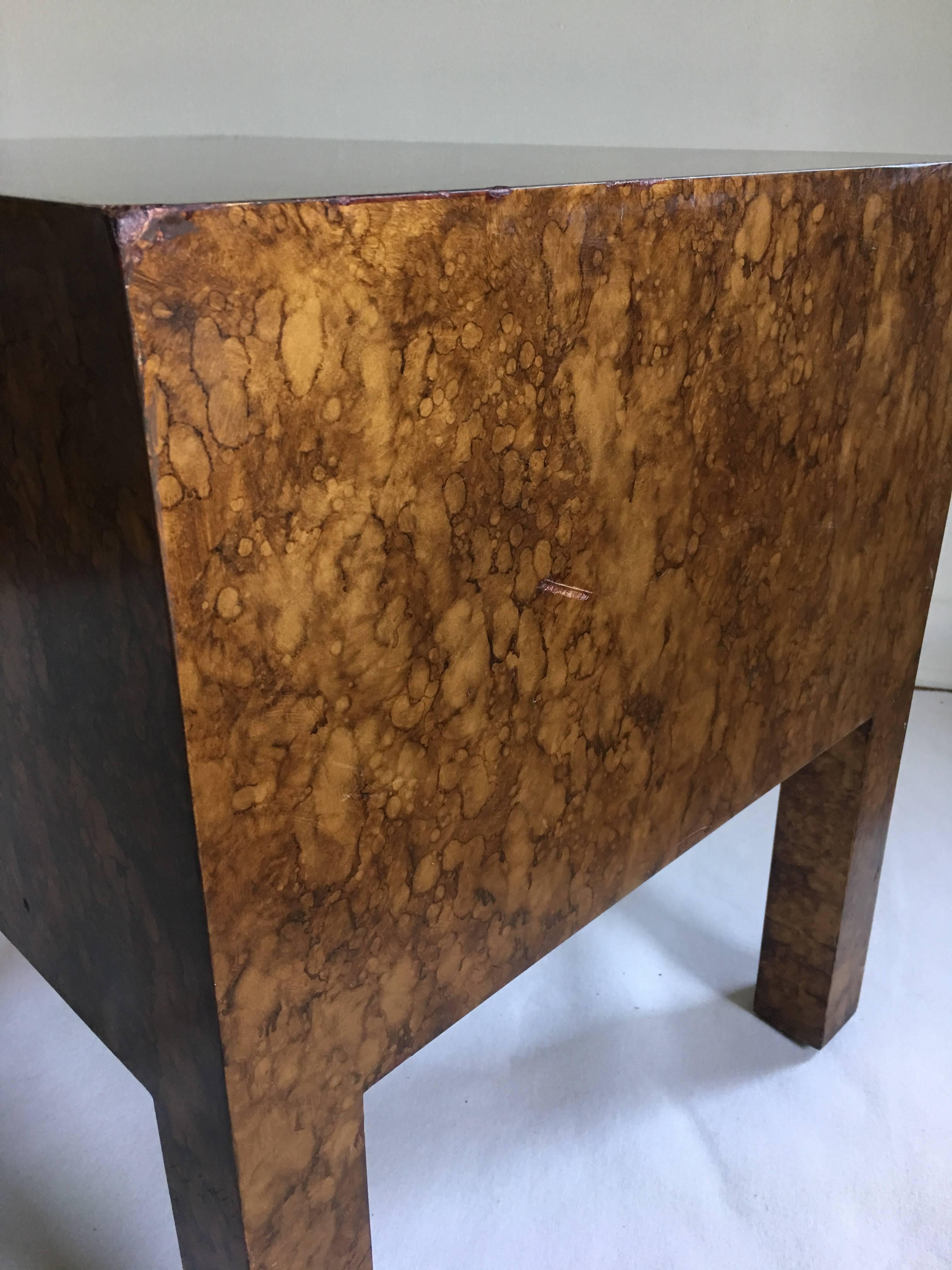 Mid-Century Modern Parsons Style Faux Tortoise Side End Table 1