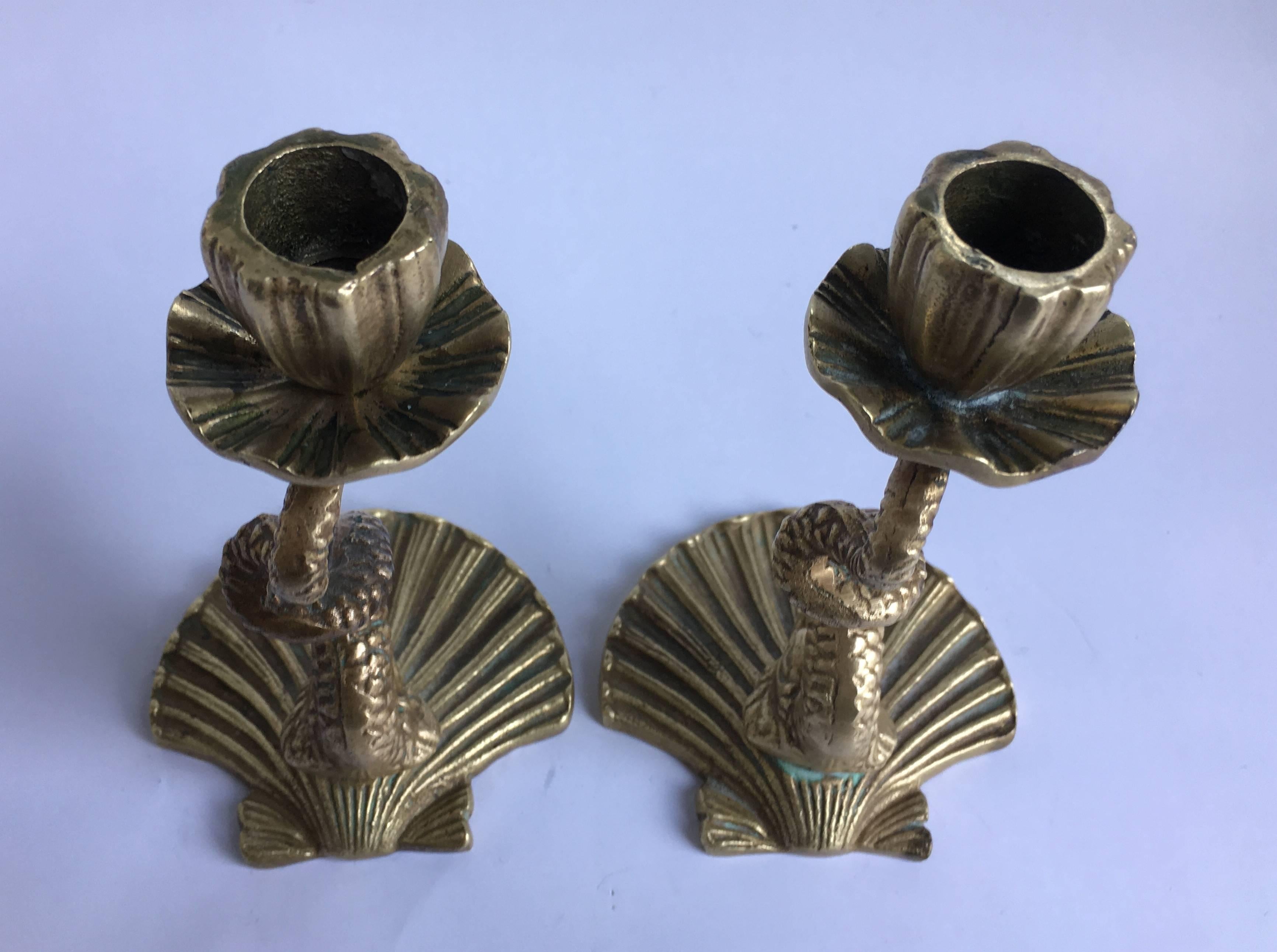 Arthur Court Brass Serpent Candlesticks, 1979 In Good Condition In Lambertville, NJ