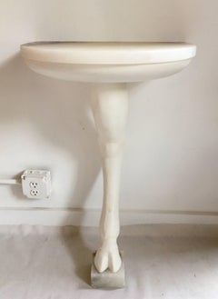 Plaster White and Marble Animal Goat Leg Demilune Table