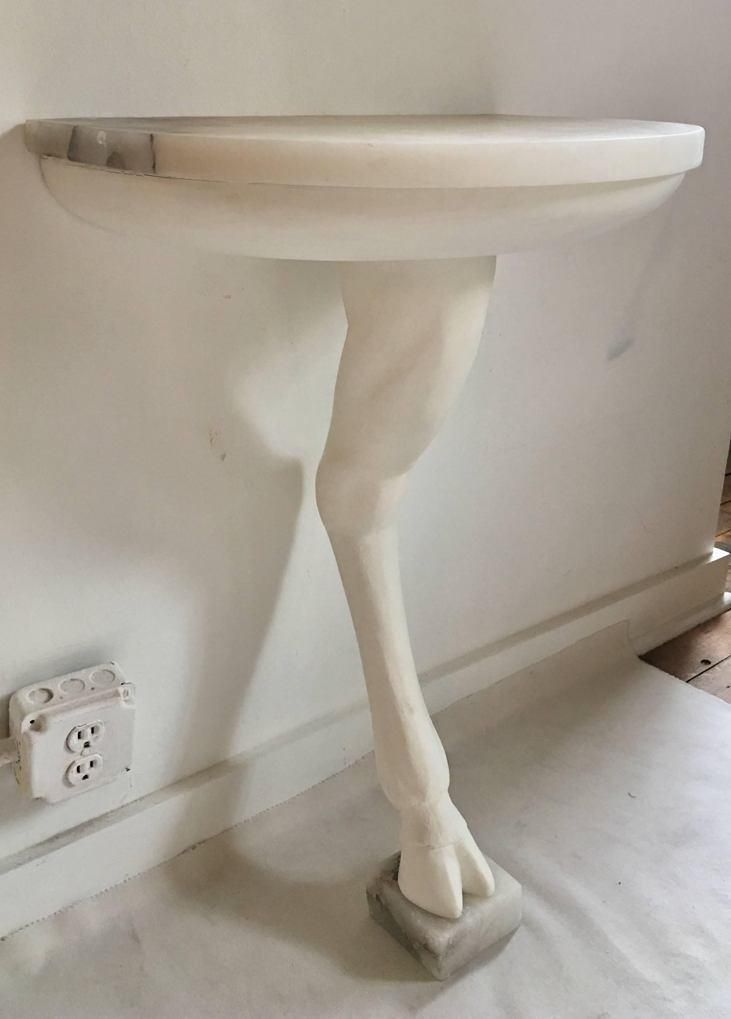 Plaster White and Marble Animal Goat Leg Demilune Table In Good Condition In Lambertville, NJ