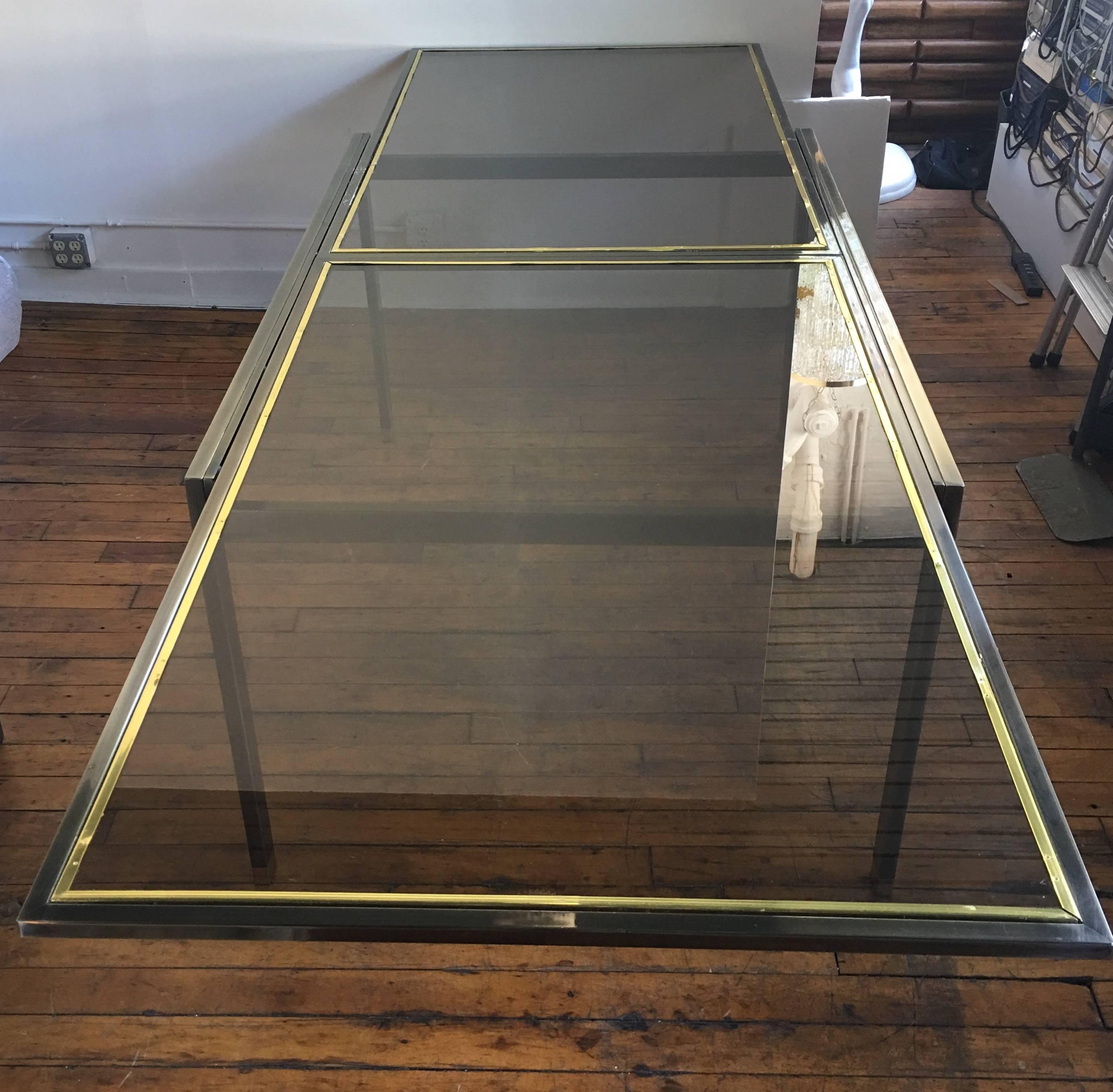Mid-Century Modern Mixed Metal Brass and Glass Extension Dining Table, Mastercraft Directoire Style