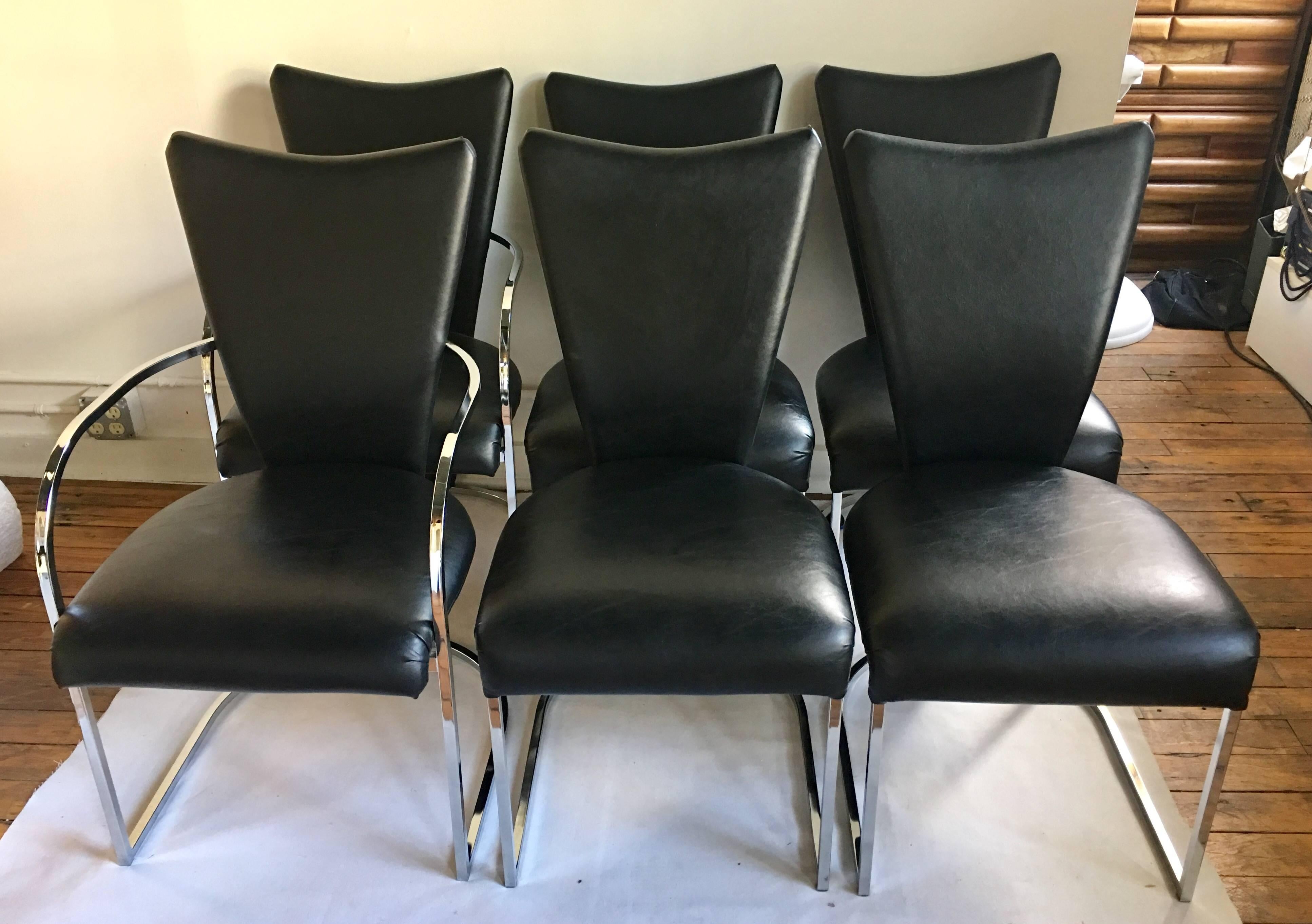 Post-Modern Milo Baughman Style Design Institute America DIA Modern Chrome Dining Chairs 