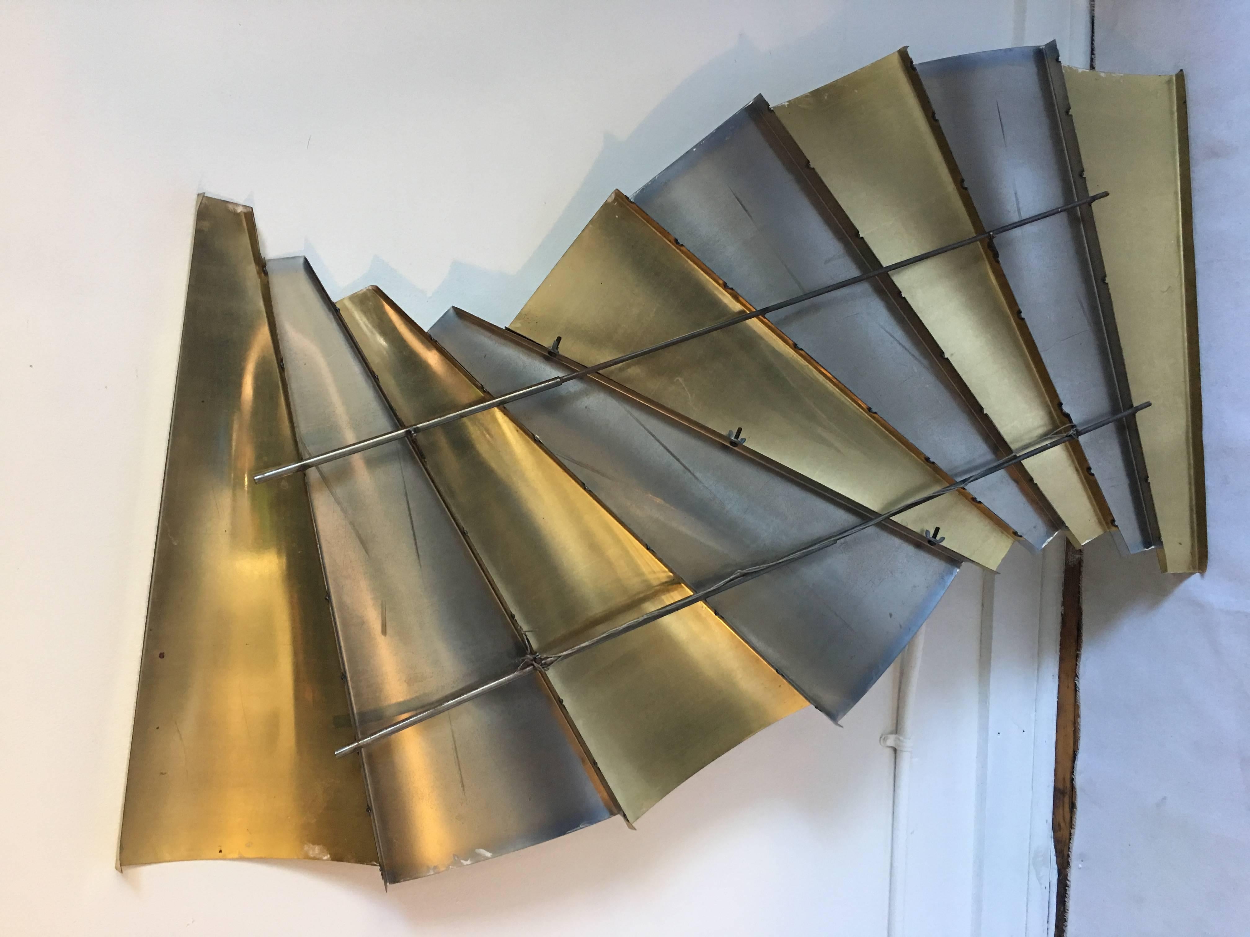Curtis Jere Brass and Chrome Wall Sculpture, 1980s In Good Condition In Lambertville, NJ
