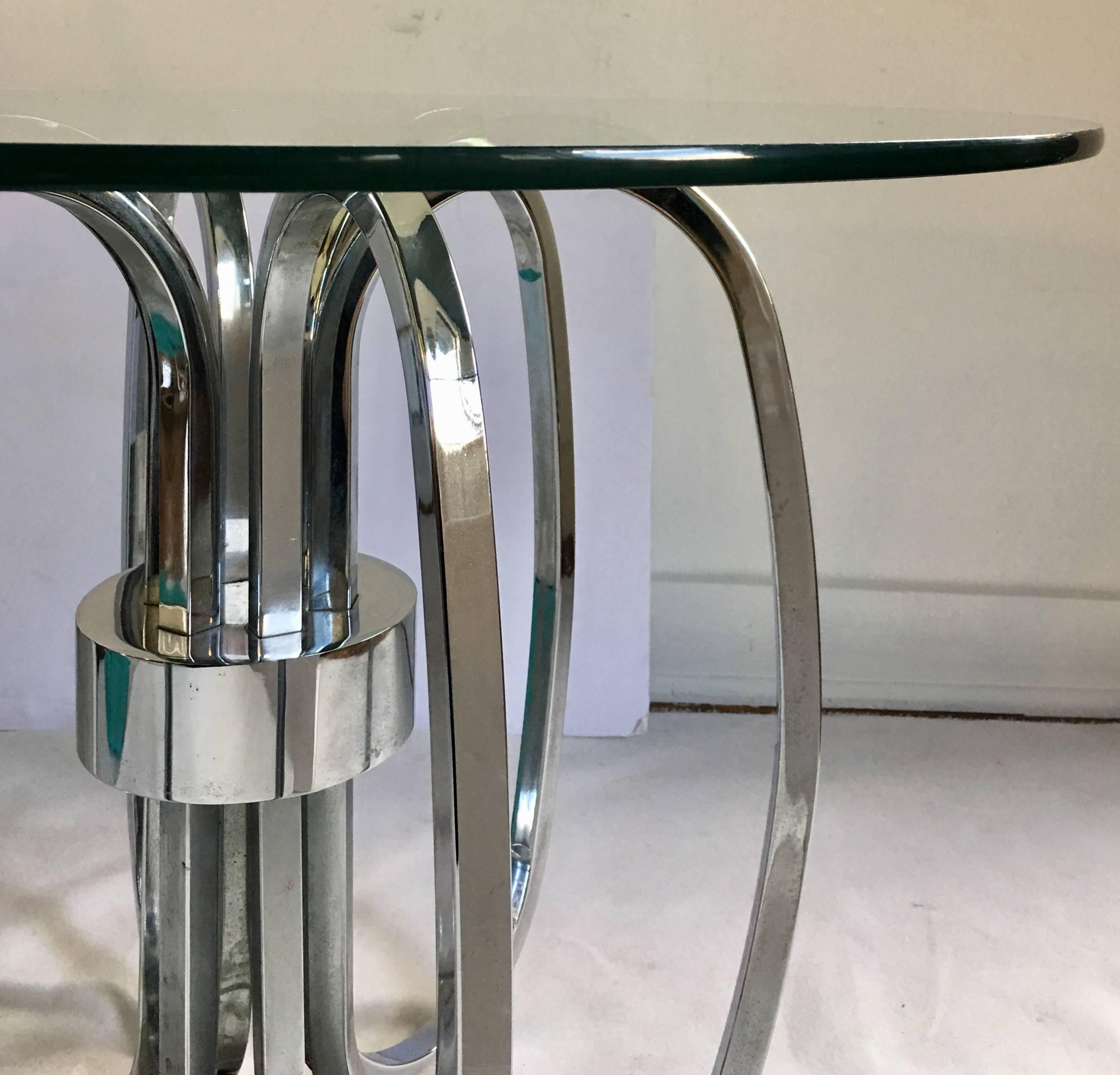 Mid-Century Modern Chrome and Glass Sculptural Round Side Accent Table, 1970s 1