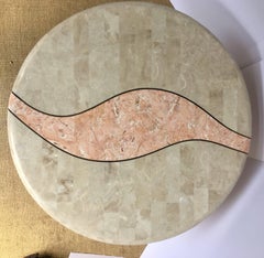 Casa Bique Round Tesselated Fossil Stone Side Accent Table, Maitland Smith