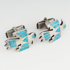 Vintage Zuni Thunderbird Inlay Cuff Links, circa 1950
