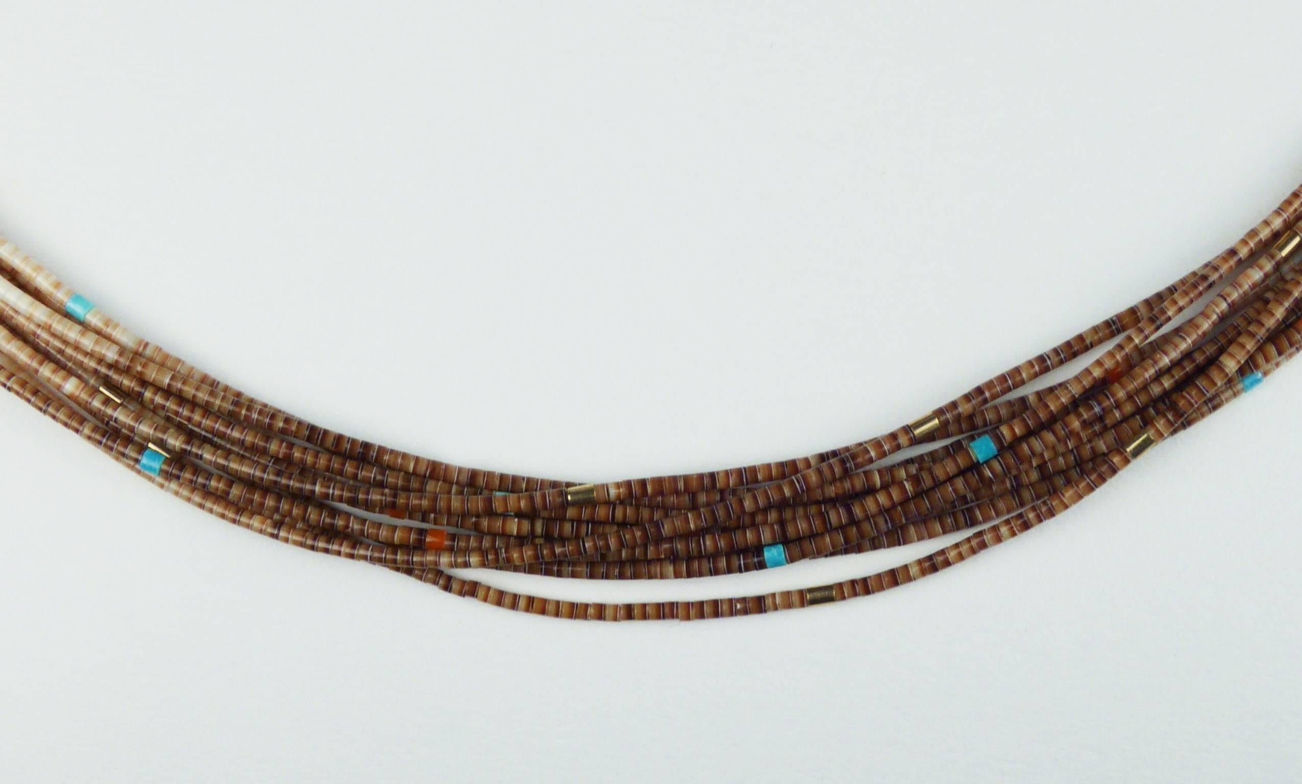 Native American Ten Strand Heishi Necklace by Charles Lovato, circa 1970