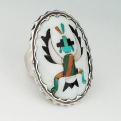 Vintage Zuni Knifewing Inlay Ring by Dan Simplicio, circa 1940