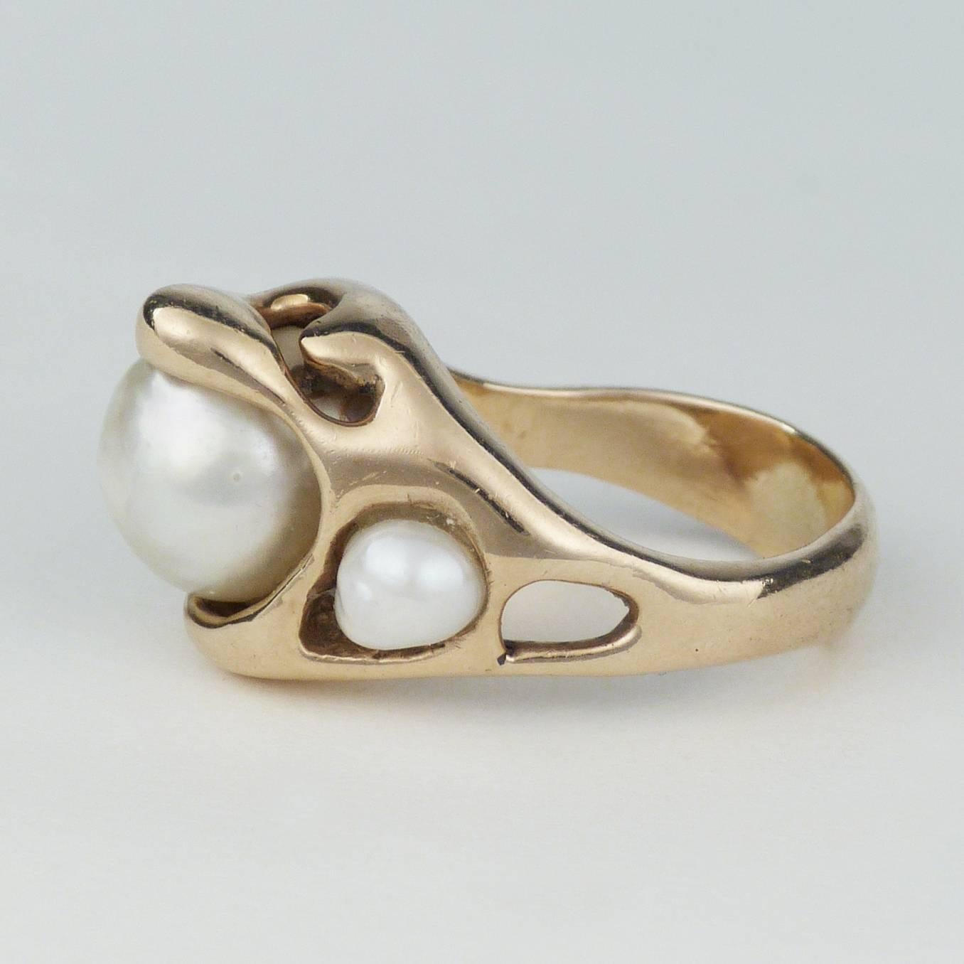 Cast Gold and Pearl Ring by Charles Loloma, circa 1980
