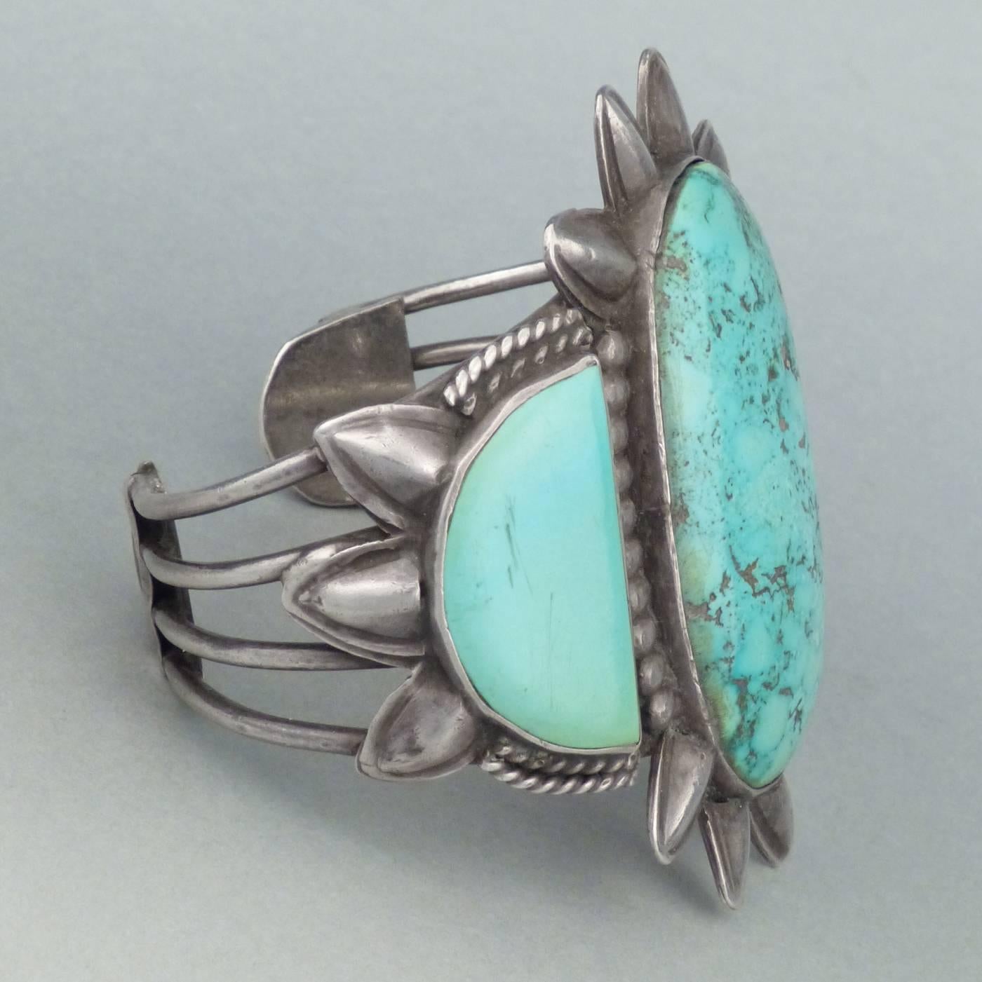 Navajo Vintage Silver and Turquoise Cuff, circa 1930