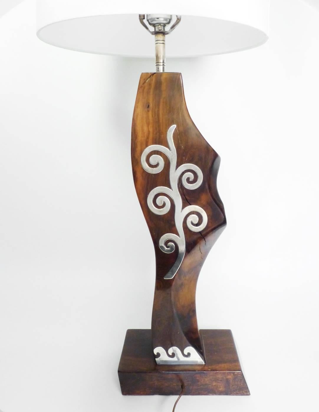 Silver and Wood Modernist Lamp, circa 1960 In Excellent Condition For Sale In Santa Fe, NM