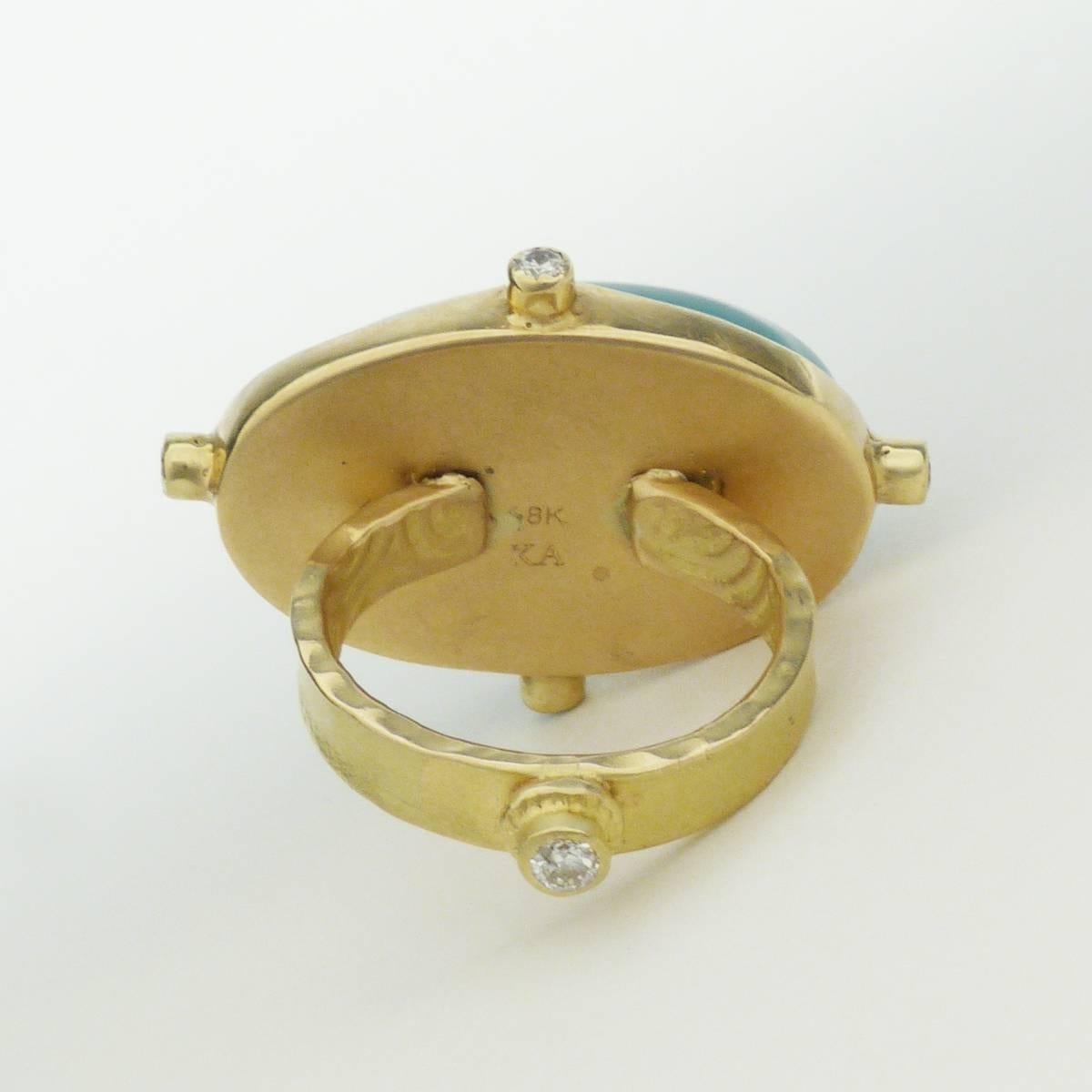 American Gold Chalcedony Ring with Diamonds, by Keri Ataumbi