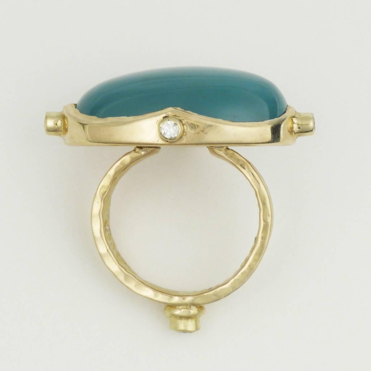 Gold Chalcedony Ring with Diamonds, by Keri Ataumbi In Excellent Condition In Santa Fe, NM
