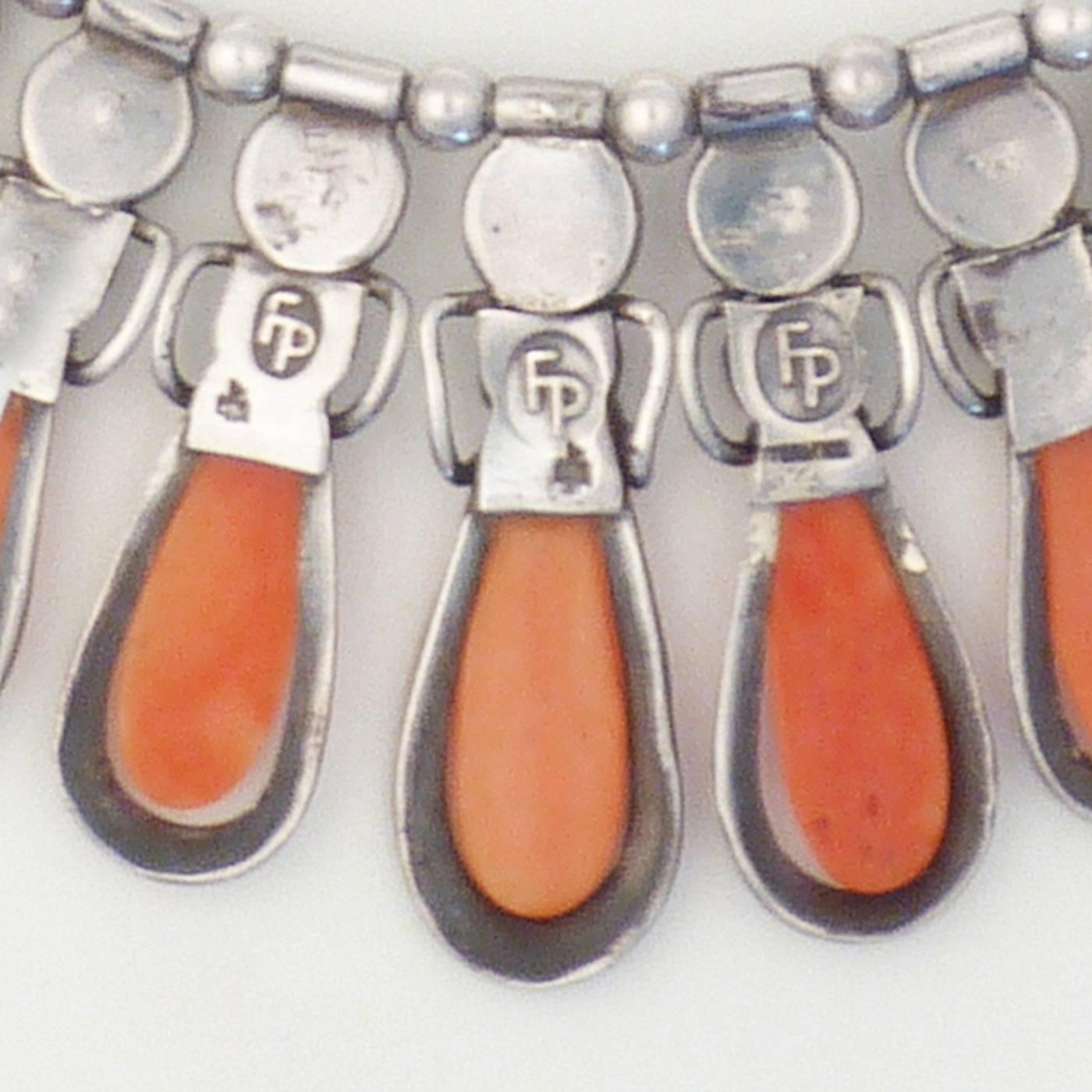 Mid-Century Modern Coral and Silver Necklace by Frank Patania Sr., circa 1960
