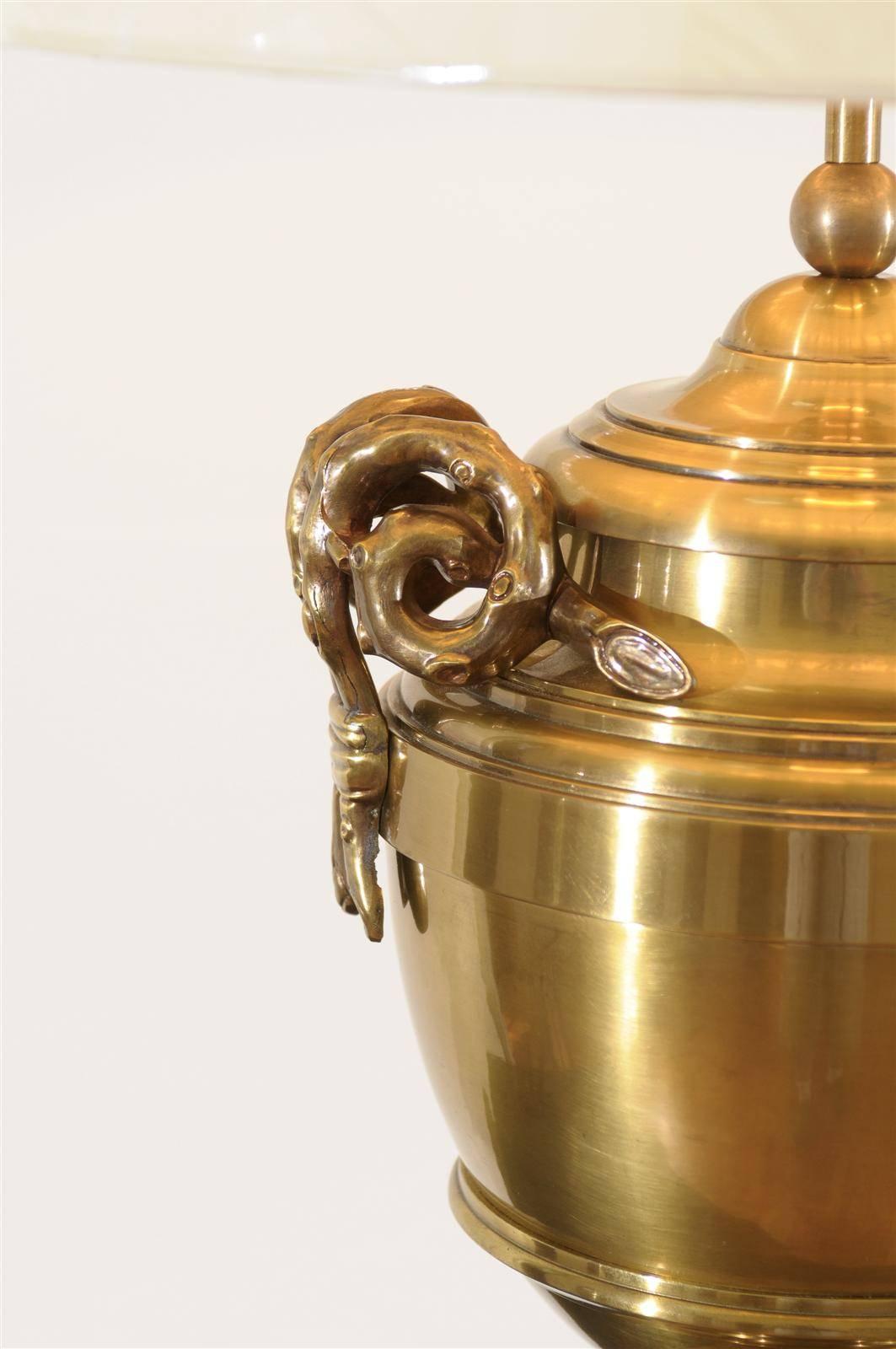 Exquisite Pair of Brass Urn Lamps in the Style of Maison Jansen For Sale 2